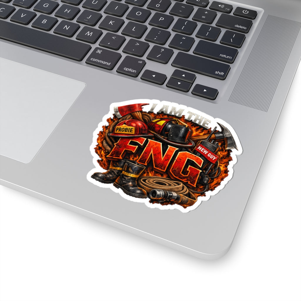 Firefighter 'I Am The FNG' Kiss-Cut Sticker — Helmet, Hose & Axe Design