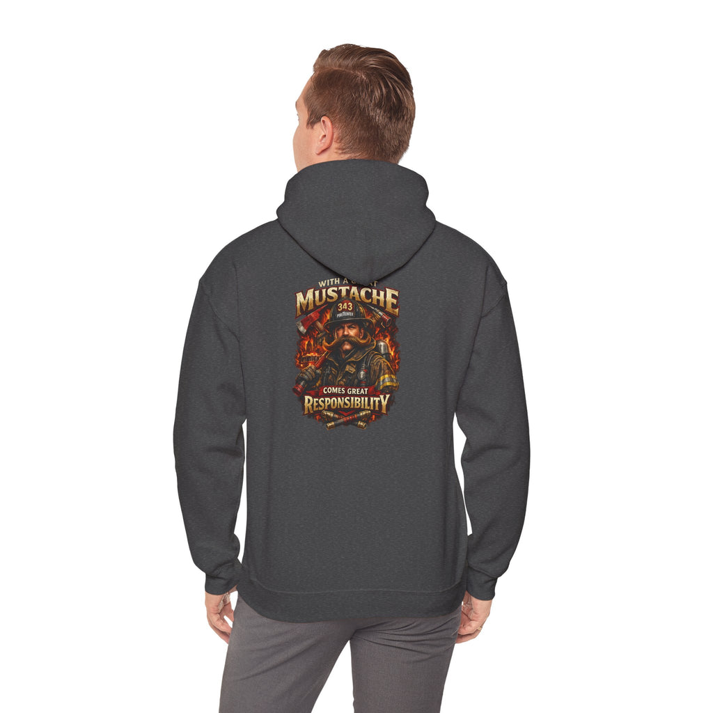 Hoodie - 'Mustache and Responsibility' Vintage Biker Fire Graphic Hooded Sweatshirt
