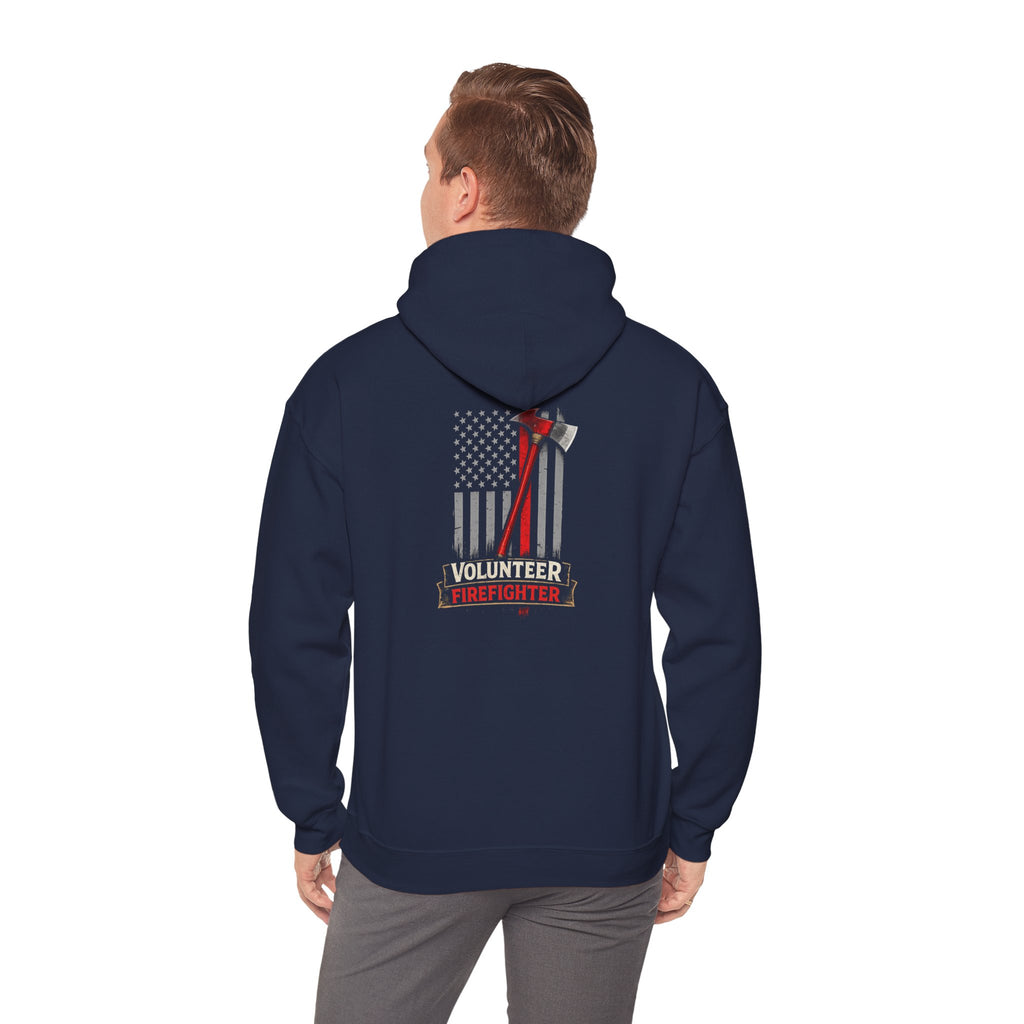 Volunteer Firefighter Hoodie - American Flag Axe Back Graphic