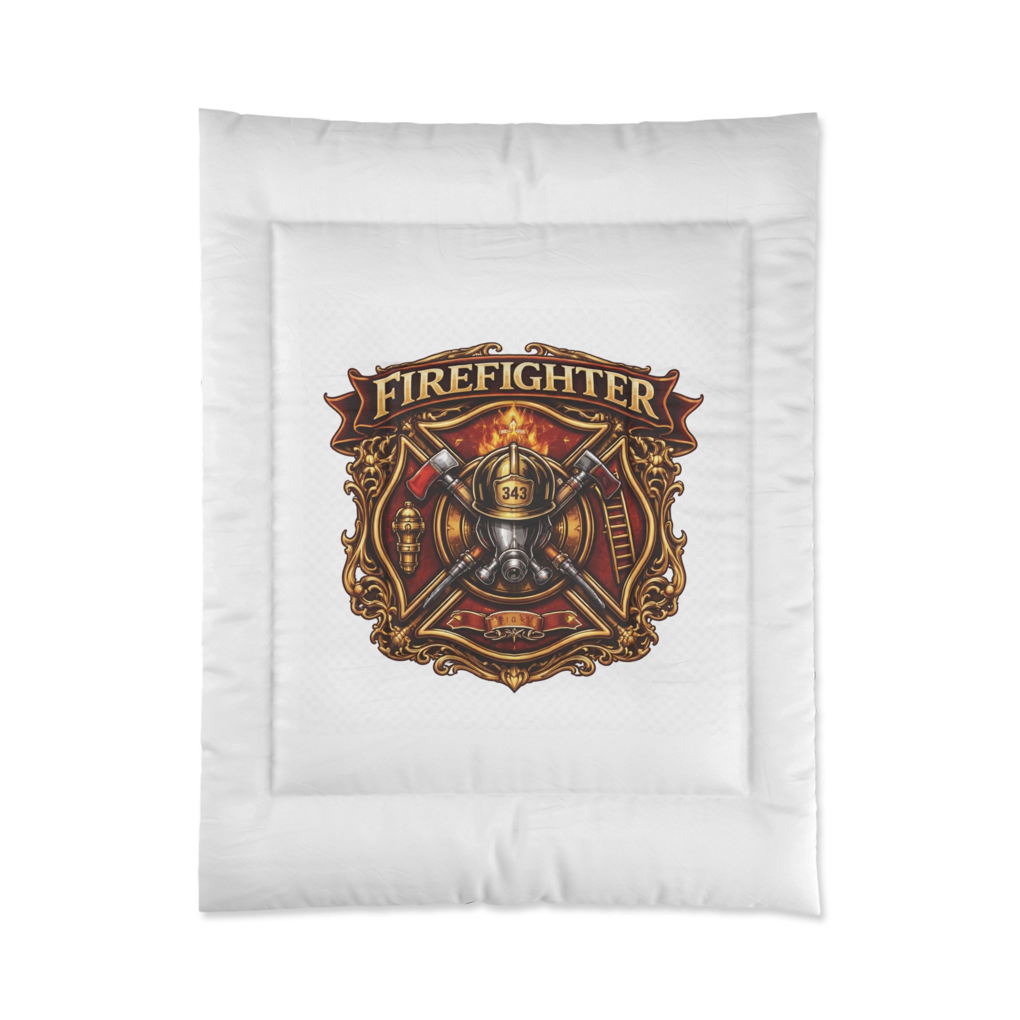 Firefighter Emblem Comforter – Vintage Maltese Cross Rescue Bedding