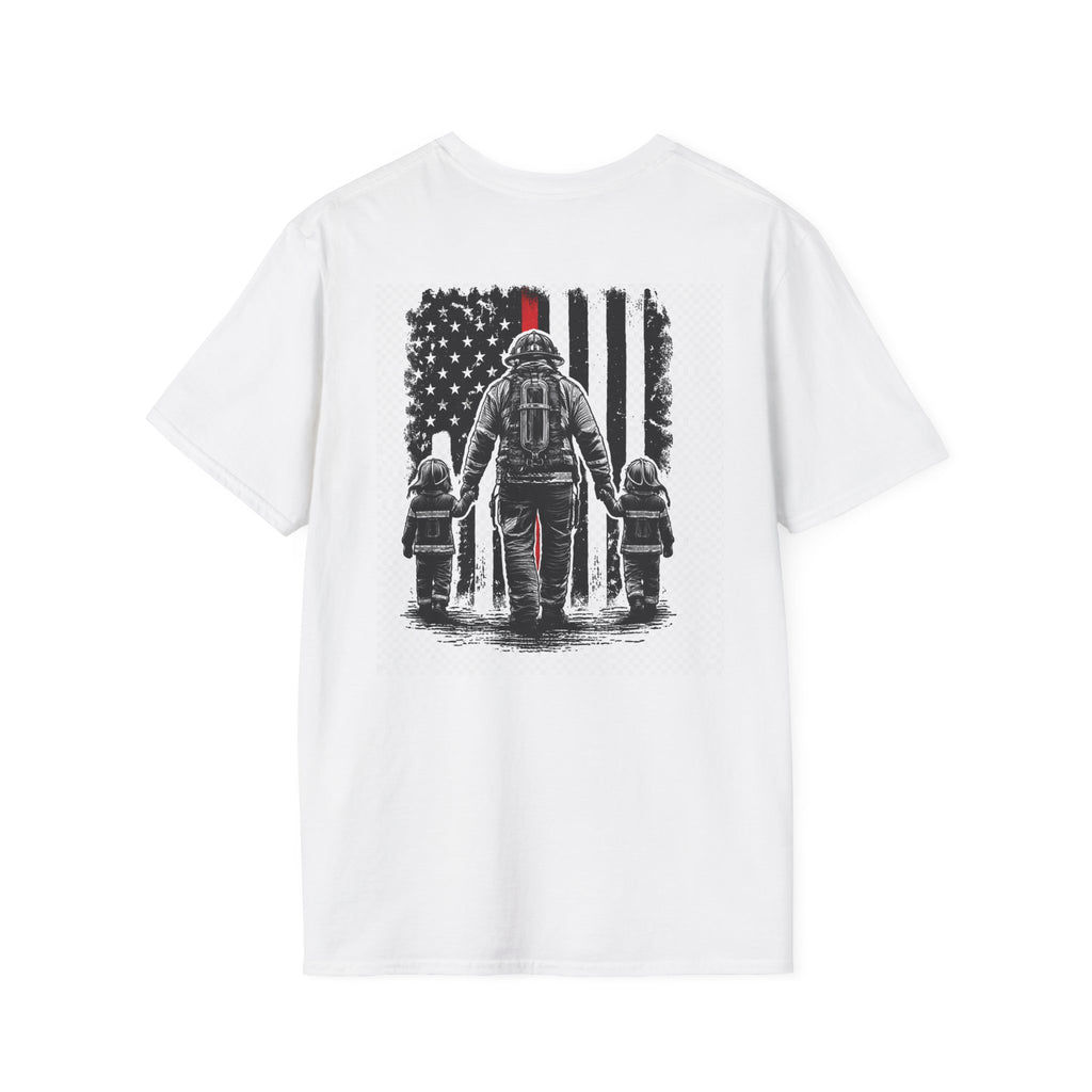 Firefighter Family T-Shirt – Retro American Flag Back Print (Thin Red Line)