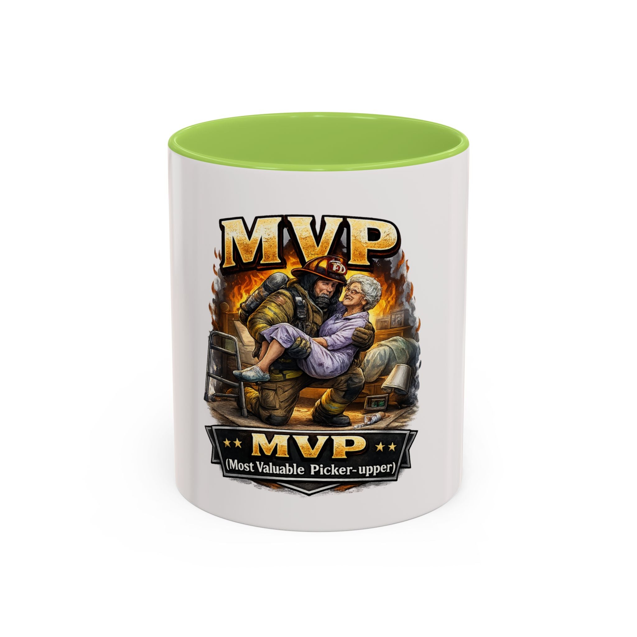 Firefighter Coffee Cup "MVP Most Valuable Picker-upper" Accent Coffee Mug (11, 15oz)