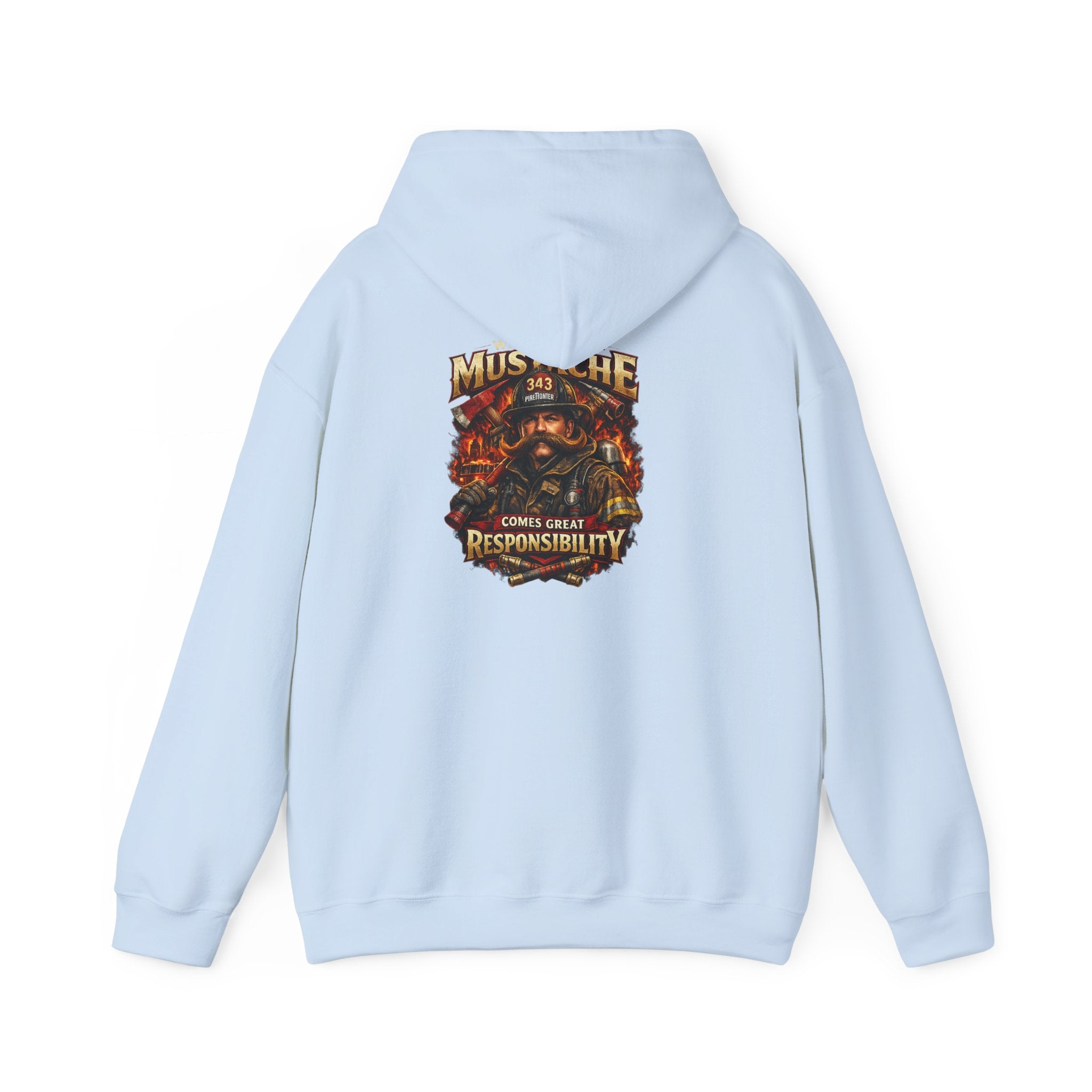 Hoodie - 'Mustache and Responsibility' Vintage Biker Fire Graphic Hooded Sweatshirt