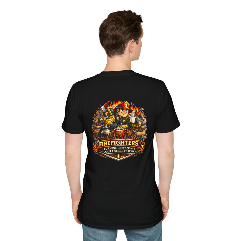 Firefighter Coffee T-Shirt — "Turning Coffee Into Courage" Graphic Tee