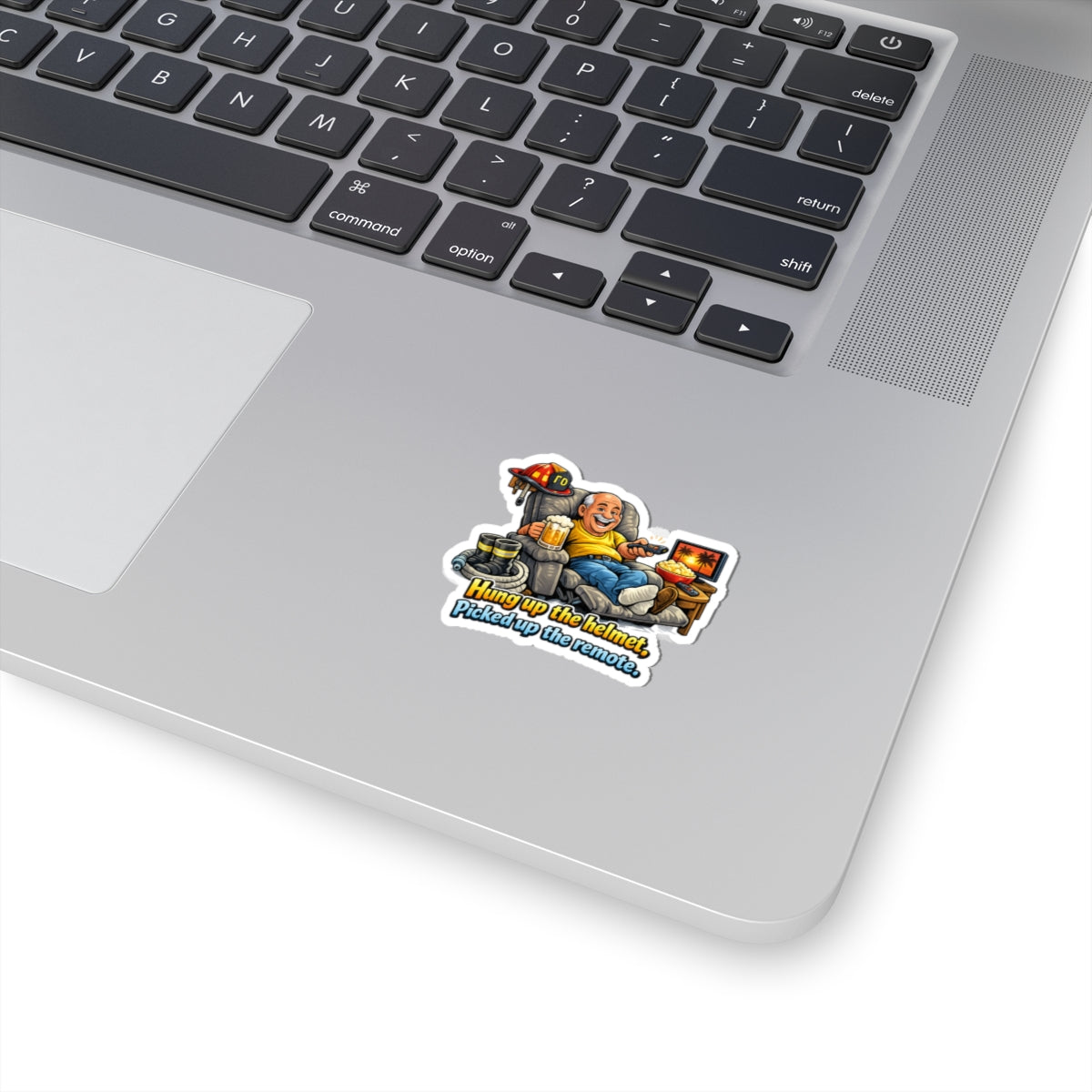 Firefighter Retirement Sticker — "Hung up the Helmet, Picked up the Remote" Kiss-Cut Decal