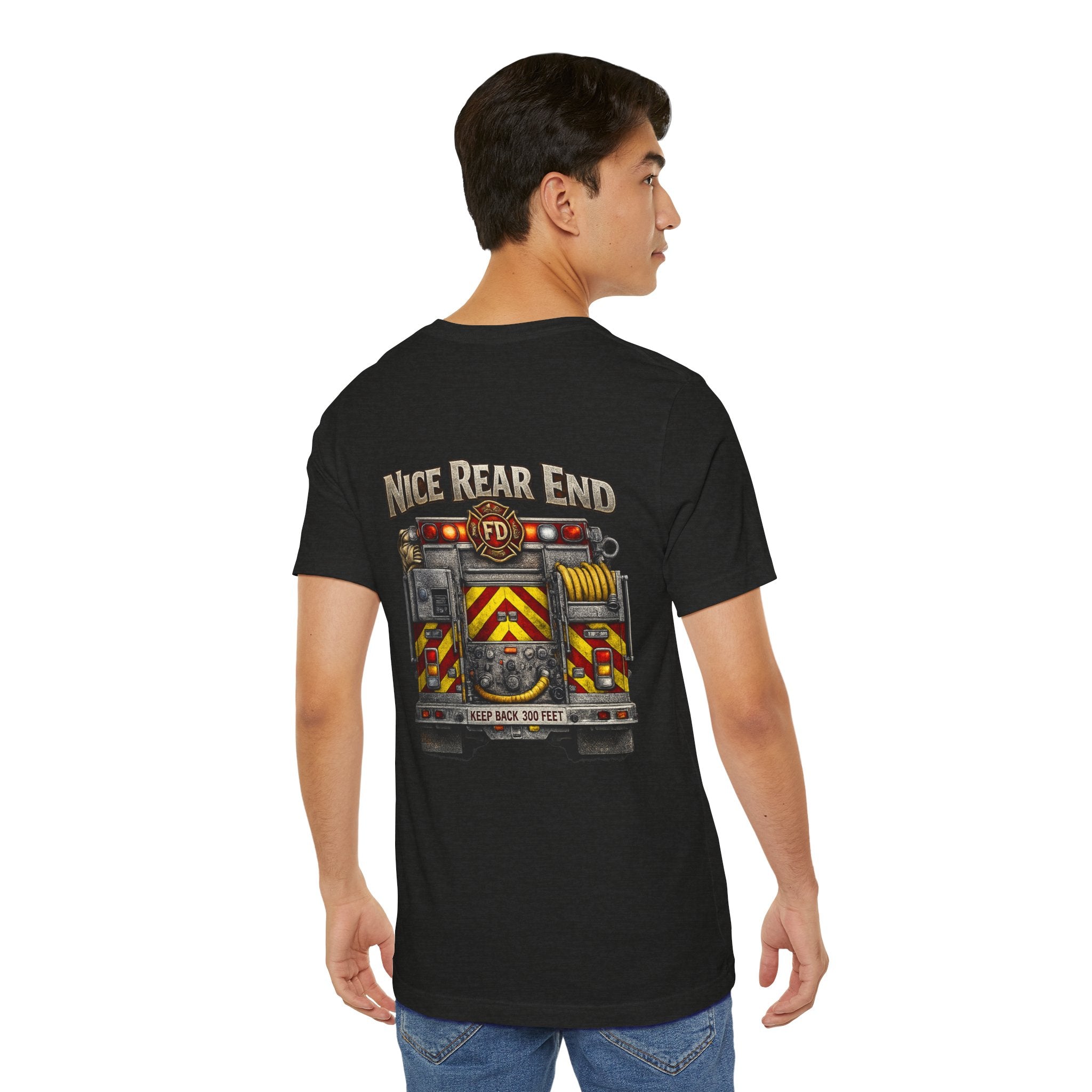 Firefighter Truck T-Shirt — "Nice Rear End" Back Print