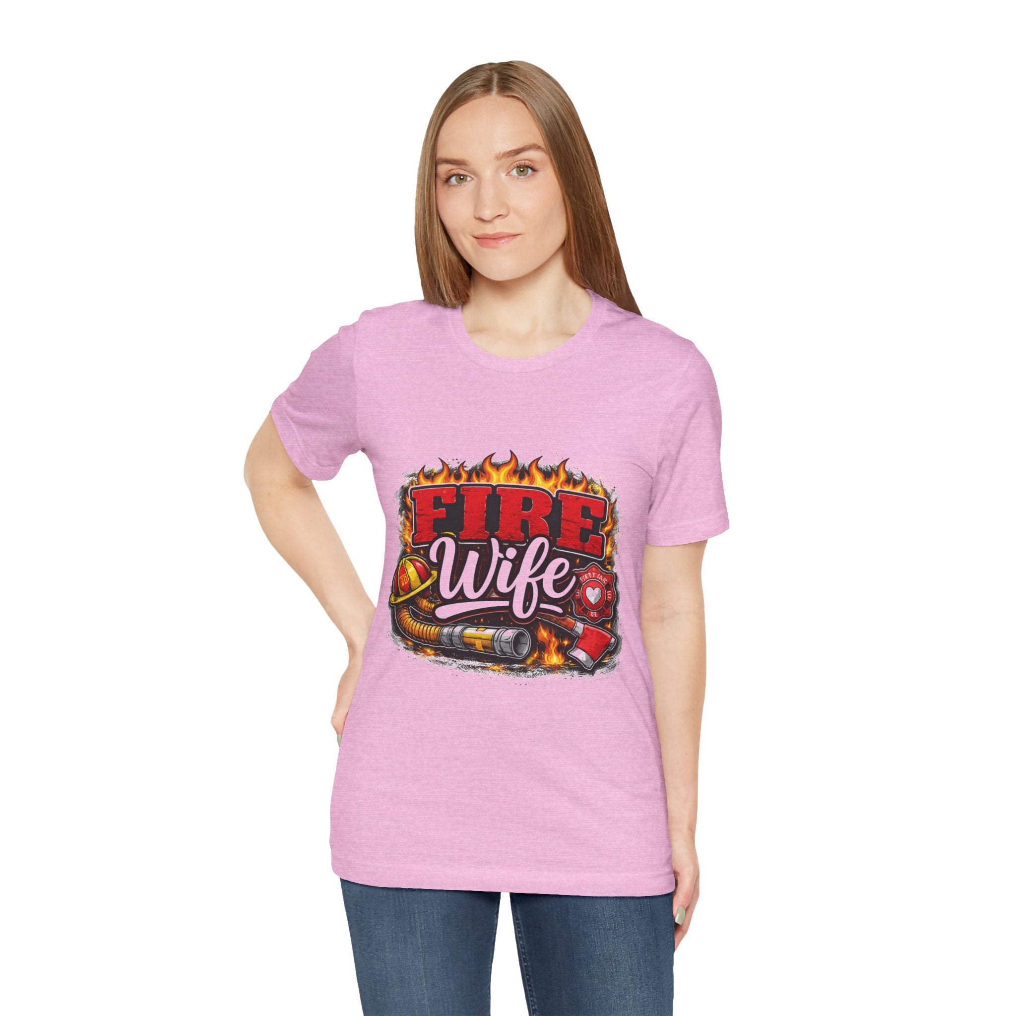 Fire Wife T-Shirt – Firefighter Spouse Tee with Helmet, Hose & Flames