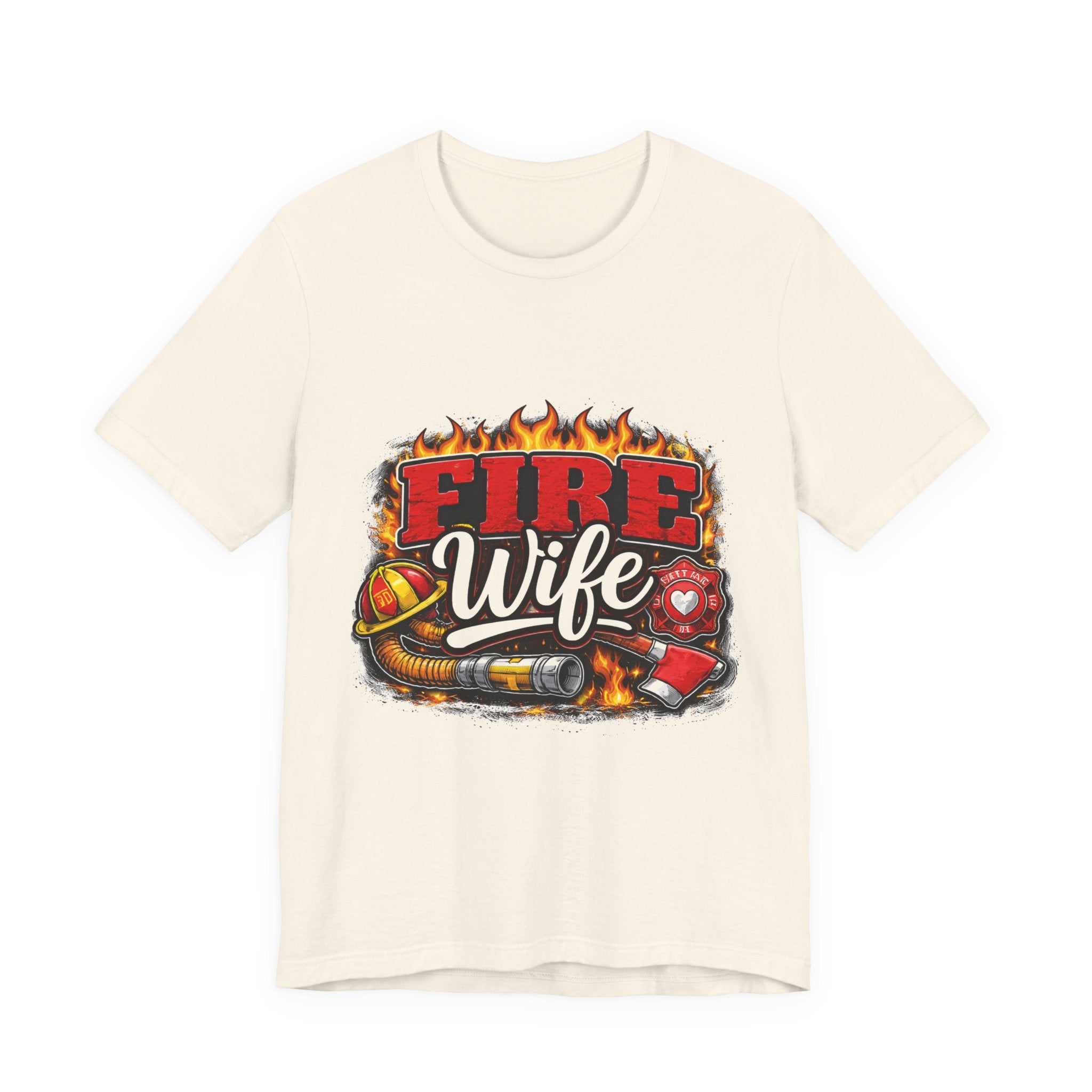 Fire Wife T-Shirt – Firefighter Spouse Tee with Helmet, Hose & Flames