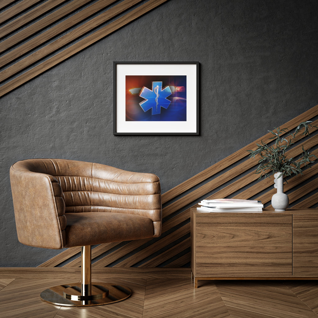 EMS Star of Life Framed Poster — Blue Emergency Medical Wall Art (Matte)