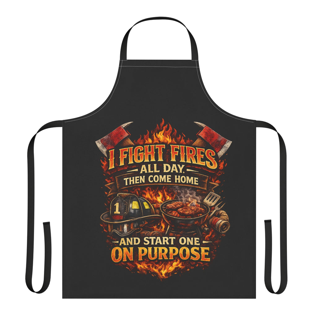Firefighter BBQ Apron — "I Fight Fires All Day Then Come Home and Start One On Purpose"