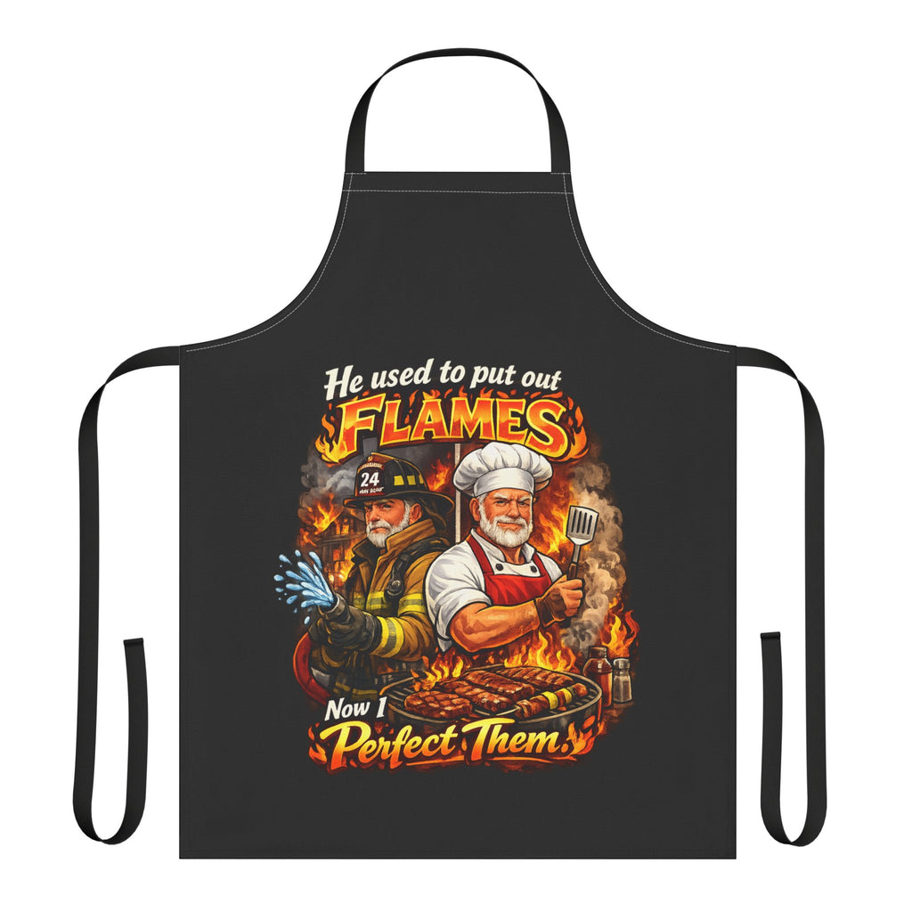 Firefighter Dad Chef Apron — "He used to put out flames, now I perfect them" Grill & BBQ Apron