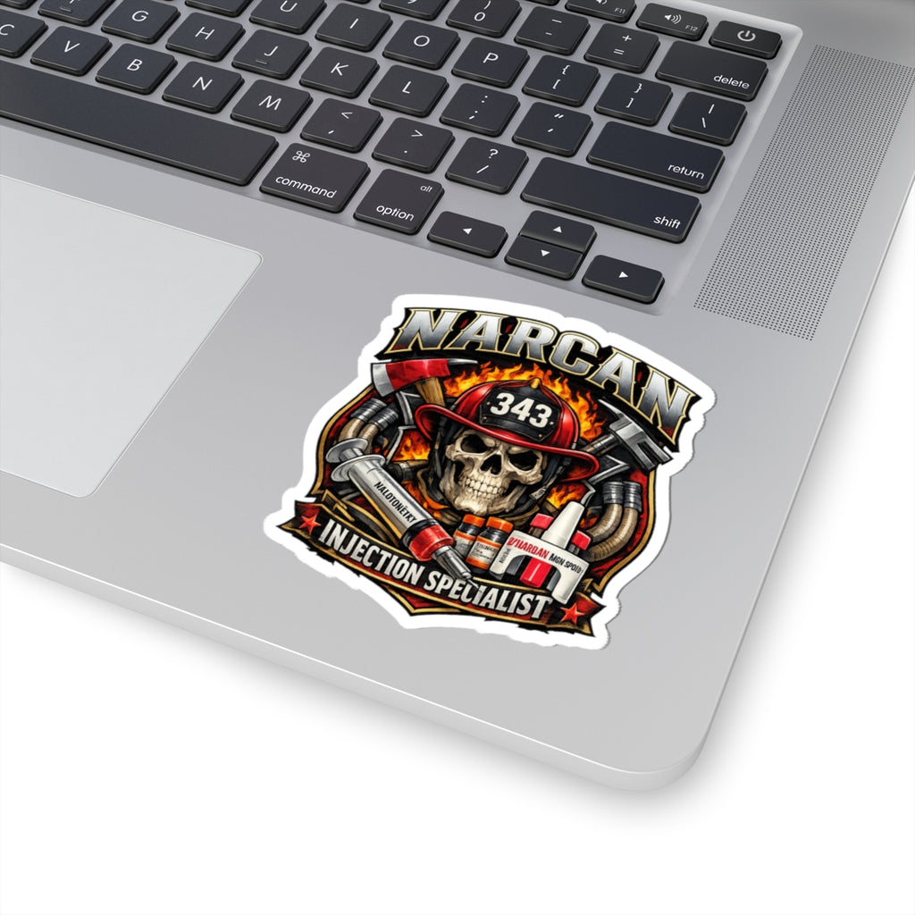 Narcan Injection Specialist Kiss-Cut Sticker — EMS/Firefighter Skull Design