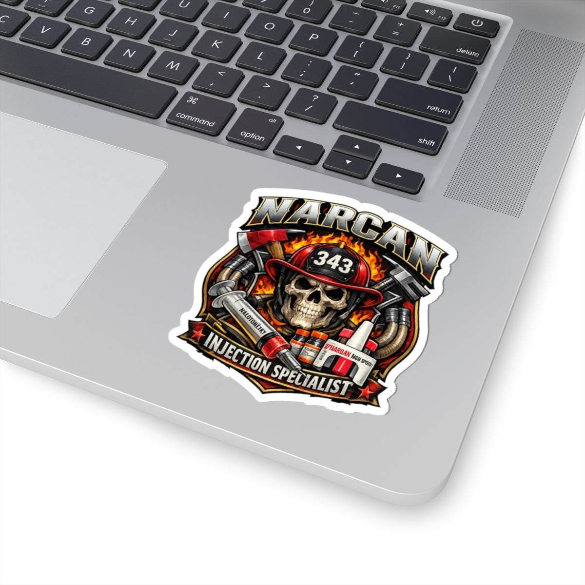 Narcan Injection Specialist Kiss-Cut Sticker — EMS/Firefighter Skull Design