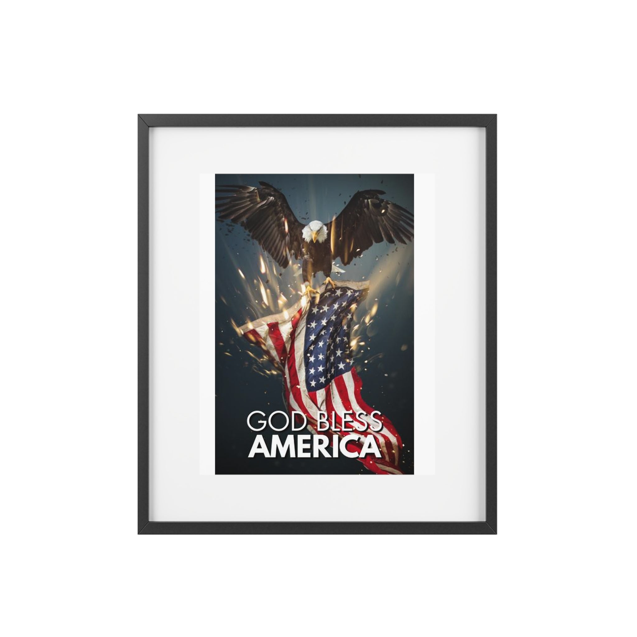Framed Poster — "God Bless America" Patriotic Eagle & Flag Art (Matte)