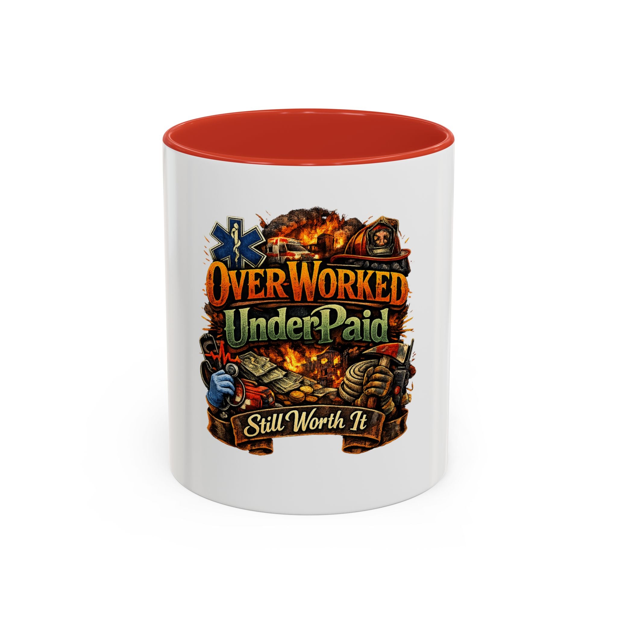 Overworked Underpaid Coffee Mug – "Still Worth It" Rustic Gift for Workers