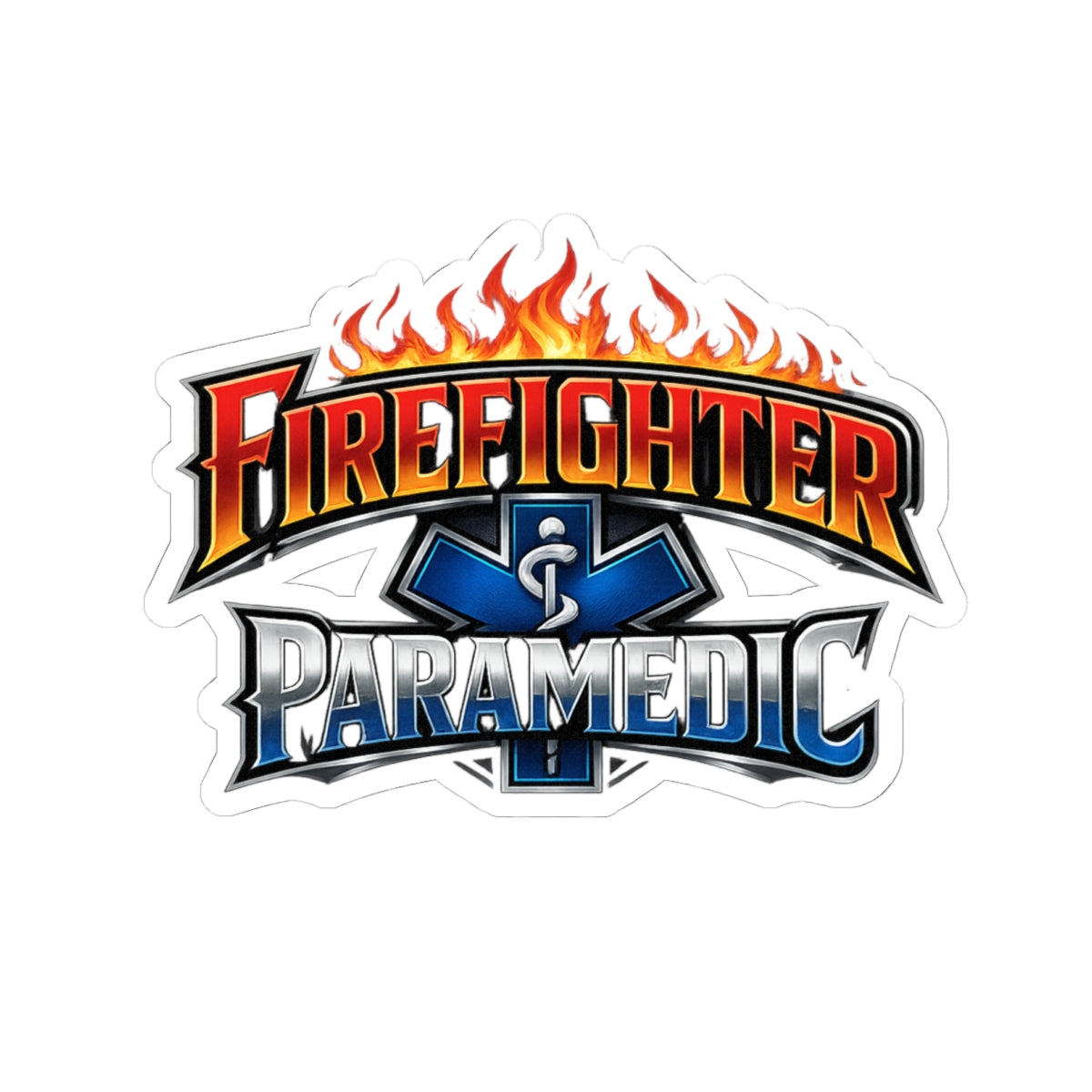 Firefighter & Paramedic Kiss-Cut Sticker — Fire Emoji Flame EMS Logo