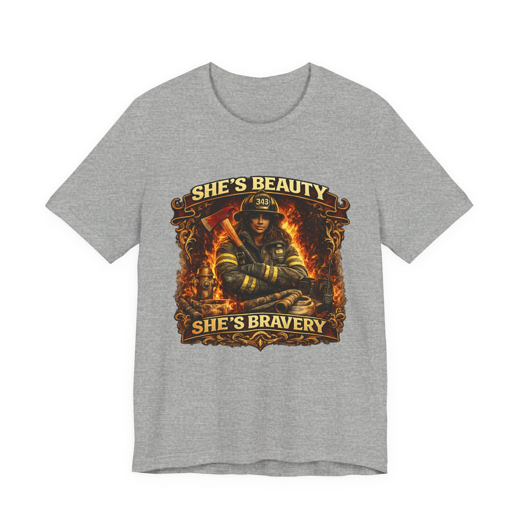 Firefighter Woman Tee - "She's Beauty, She's Bravery" Graphic T-Shirt