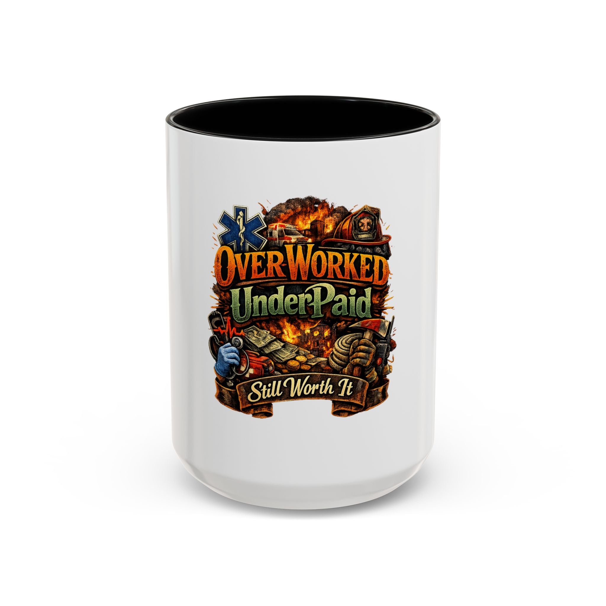 Overworked Underpaid Coffee Mug – "Still Worth It" Rustic Gift for Workers