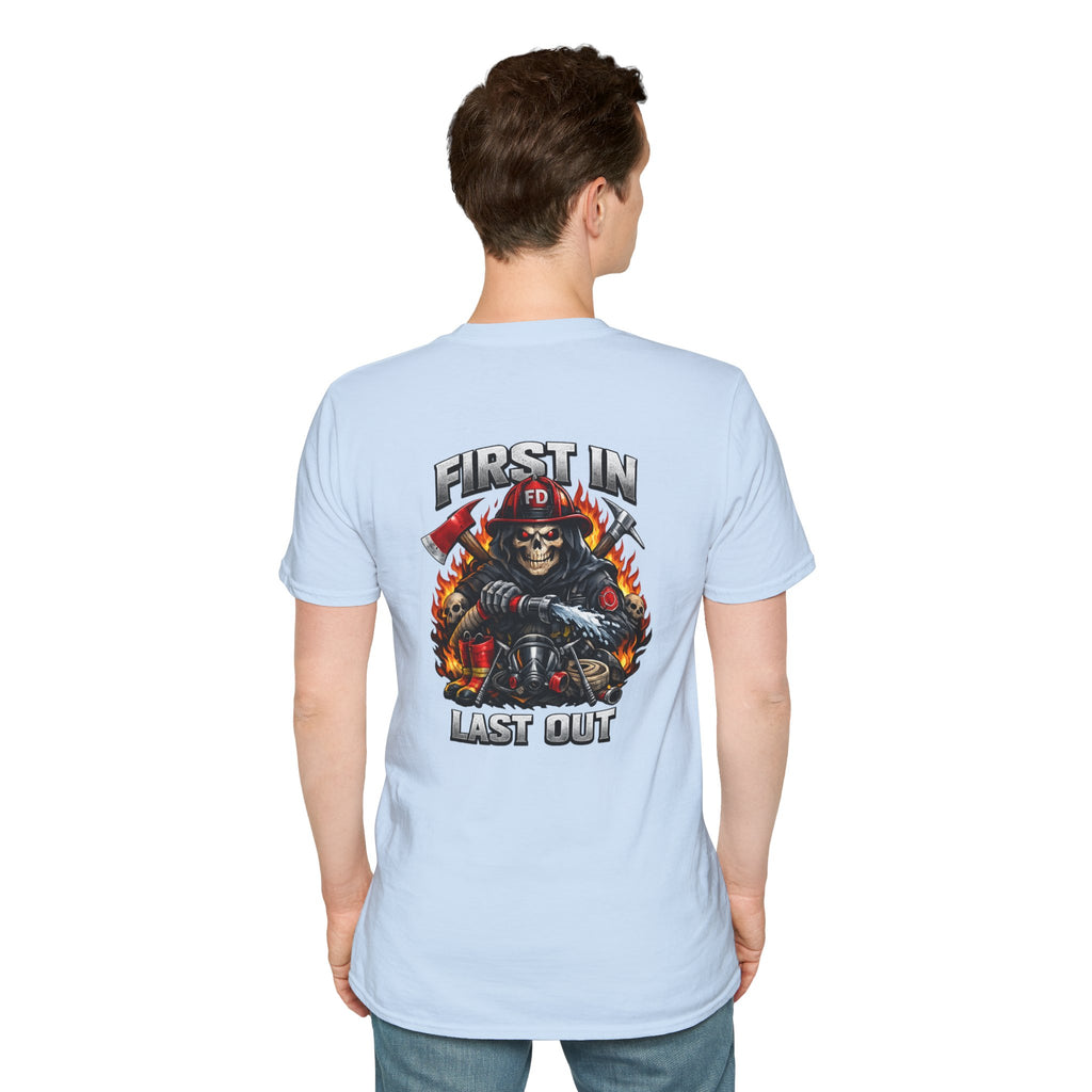 Firefighter Skull 'First In, Last Out' T-Shirt