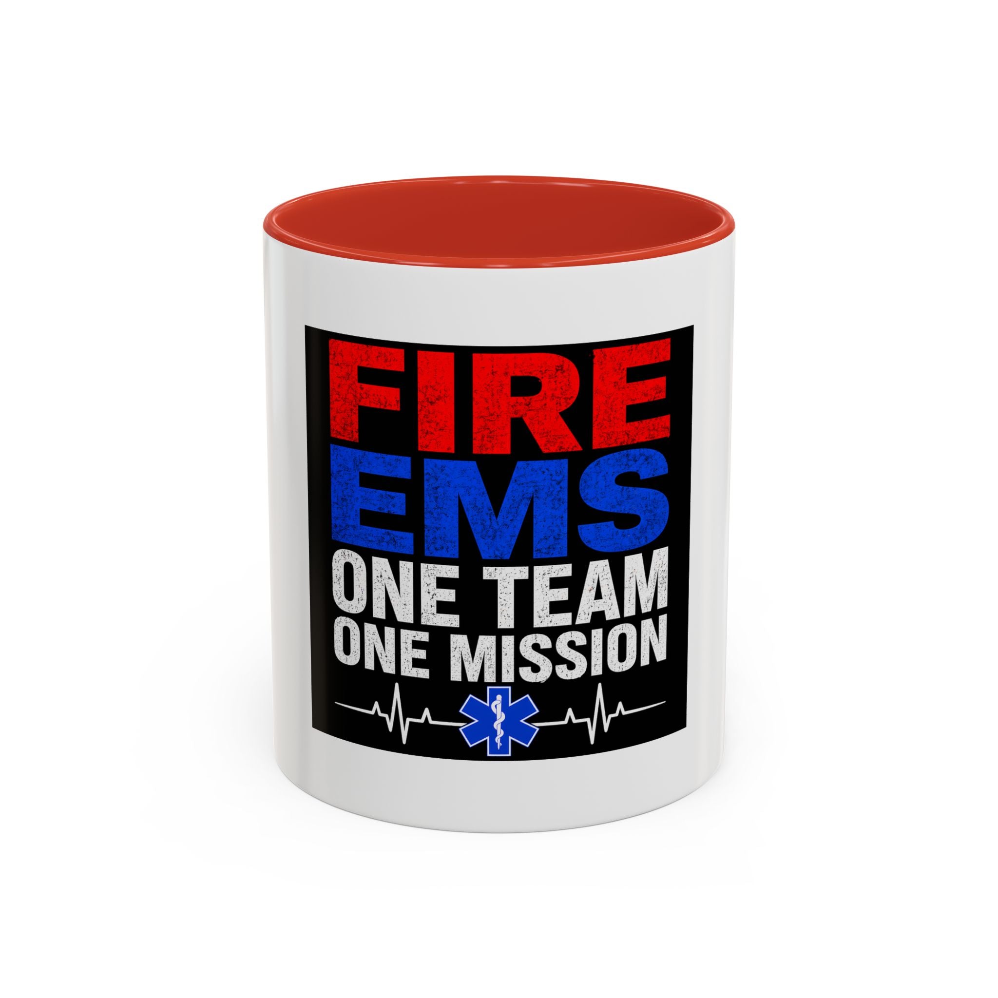 Fire EMS One Team One Mission Accent Coffee Mug — Emergency Medical Services Coffee Cup