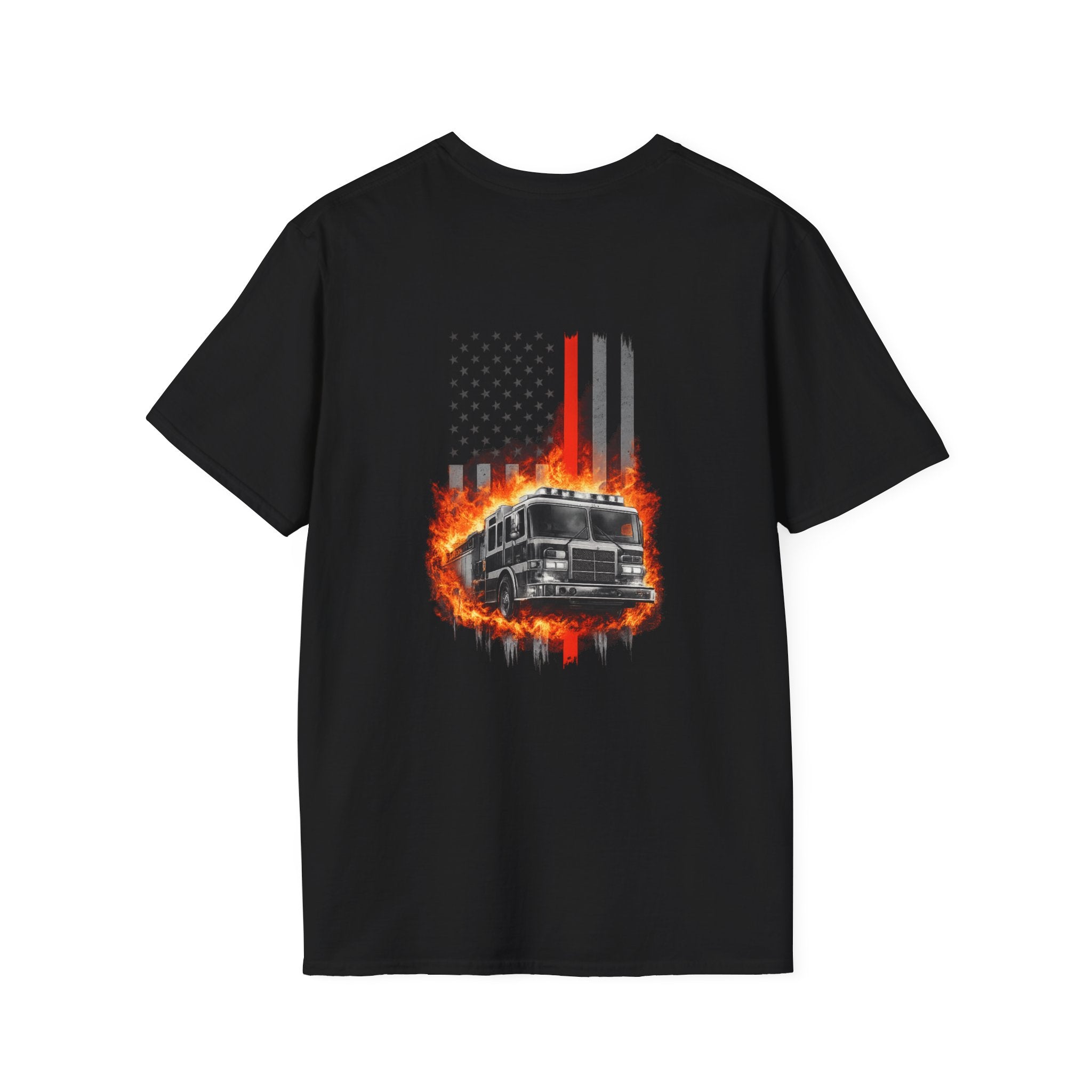 Firefighter T-Shirt with American Flag and Fire Truck