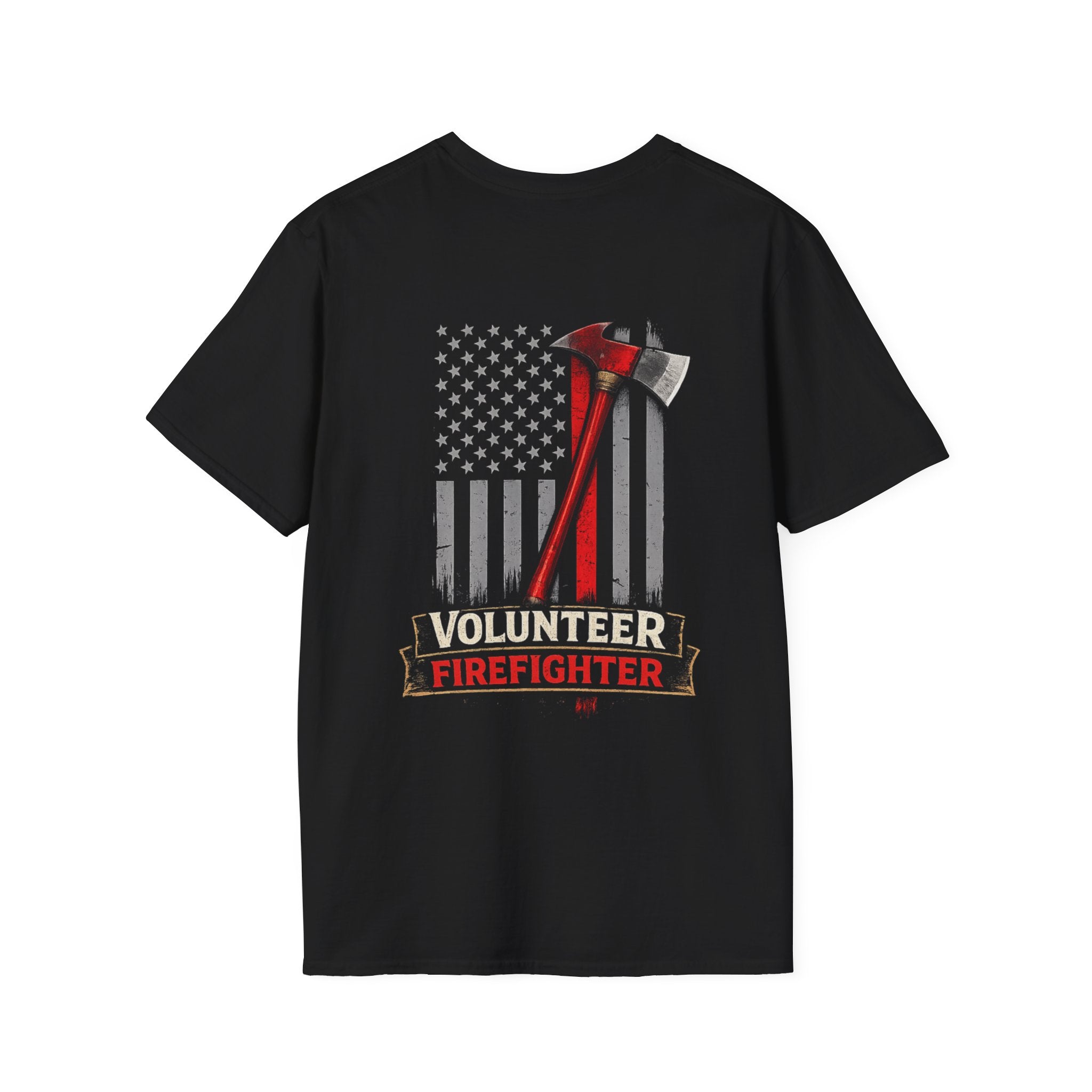 Volunteer Firefighter T-Shirt — American Flag, Axe & "Volunteer Firefighter" Graphic
