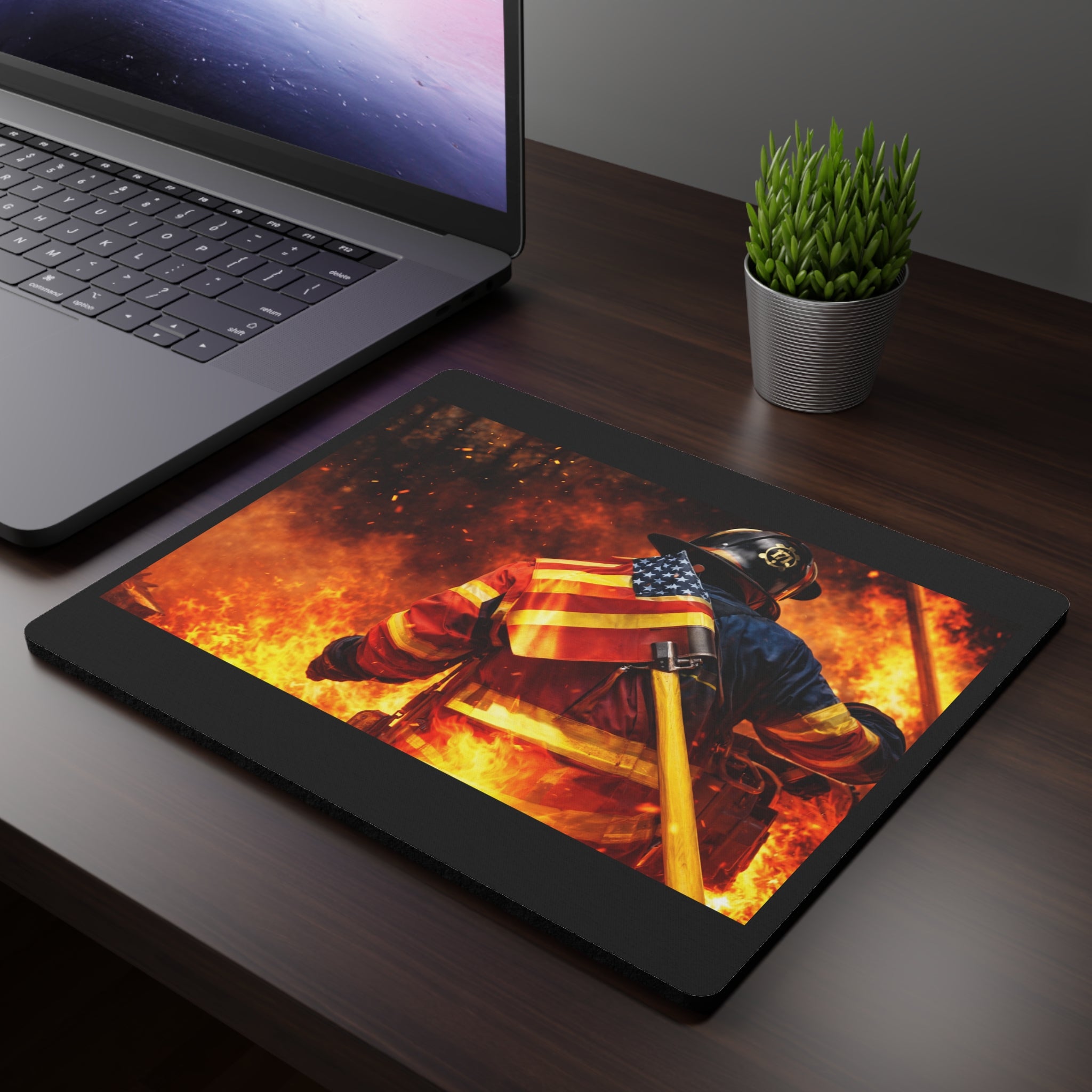 Firefighter Mouse Pad — American Flag Fire Rescue Desk Mat