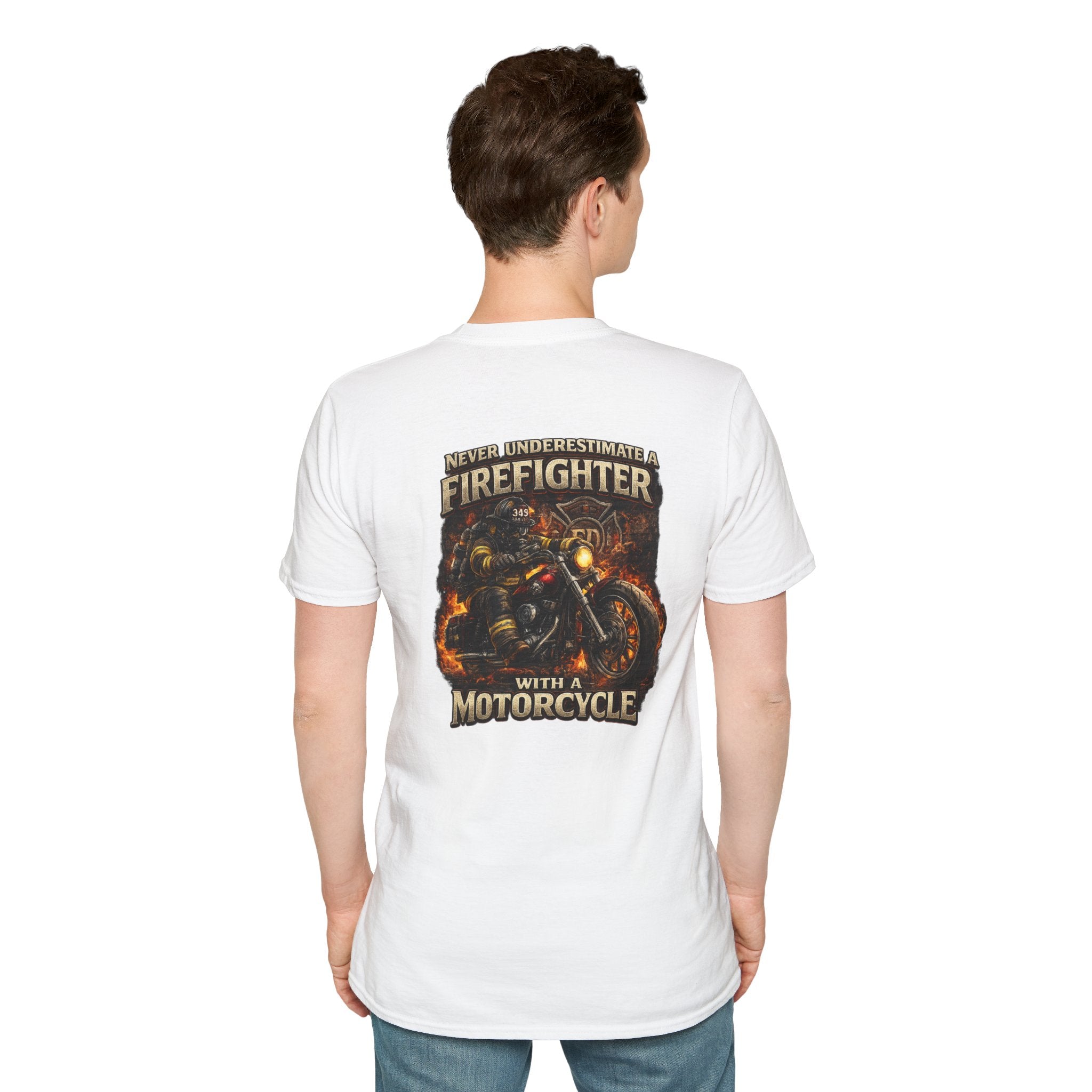 Firefighter Motorcycle T-Shirt — Never Underestimate a Firefighter with a Motorcycle