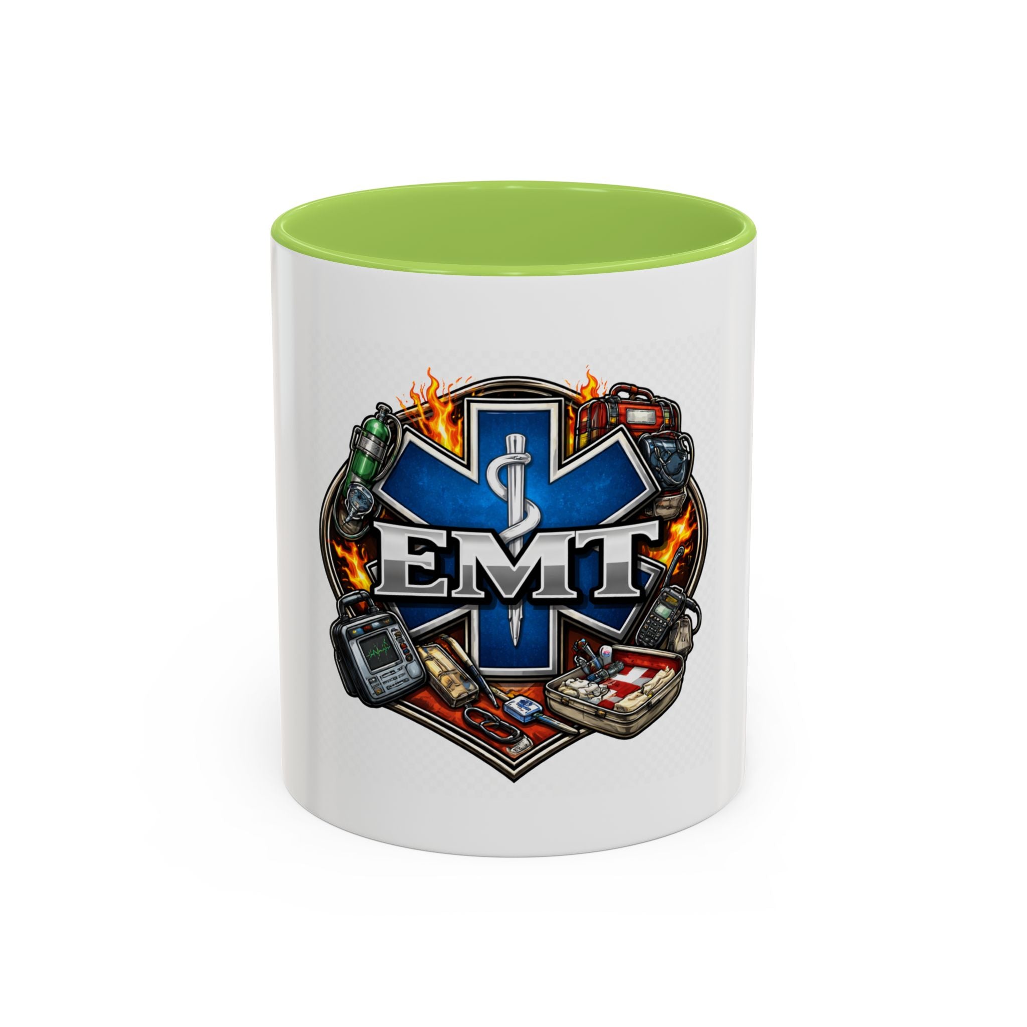 EMT Star of Life Accent Coffee Mug – Paramedic Emergency Medical Technician Gift (11/15oz)