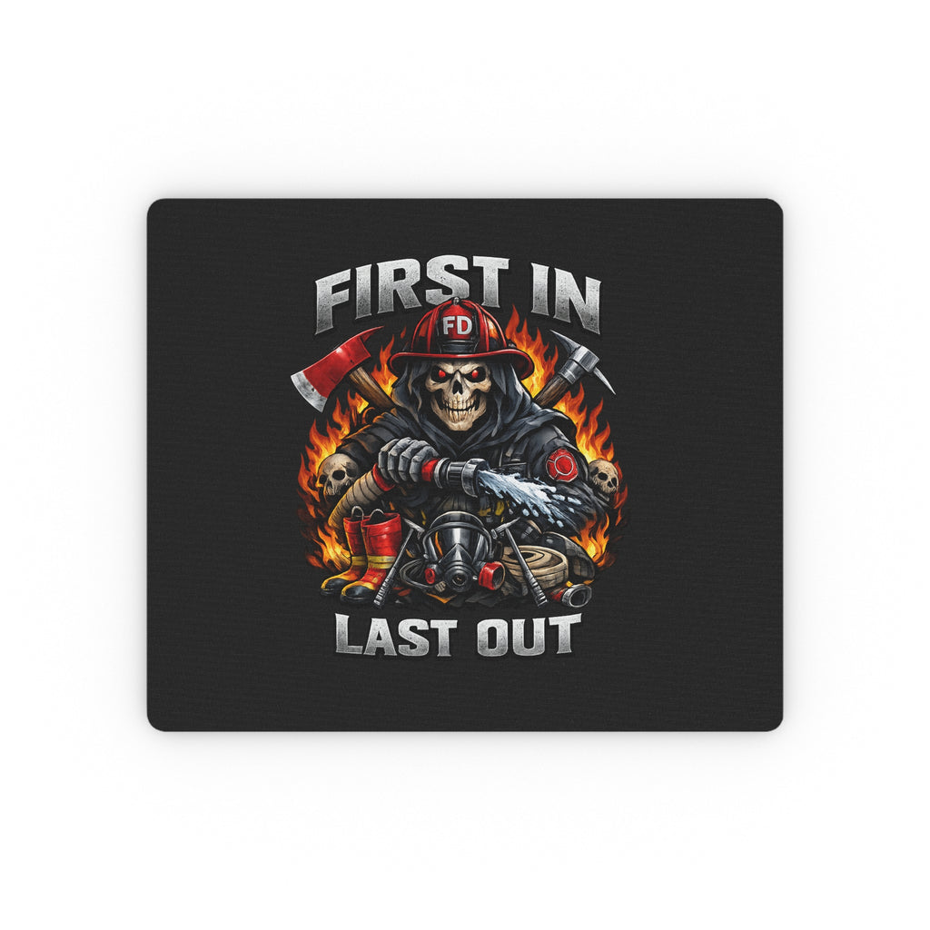Firefighter Mouse Pad — "First In Last Out" Skull & Flames