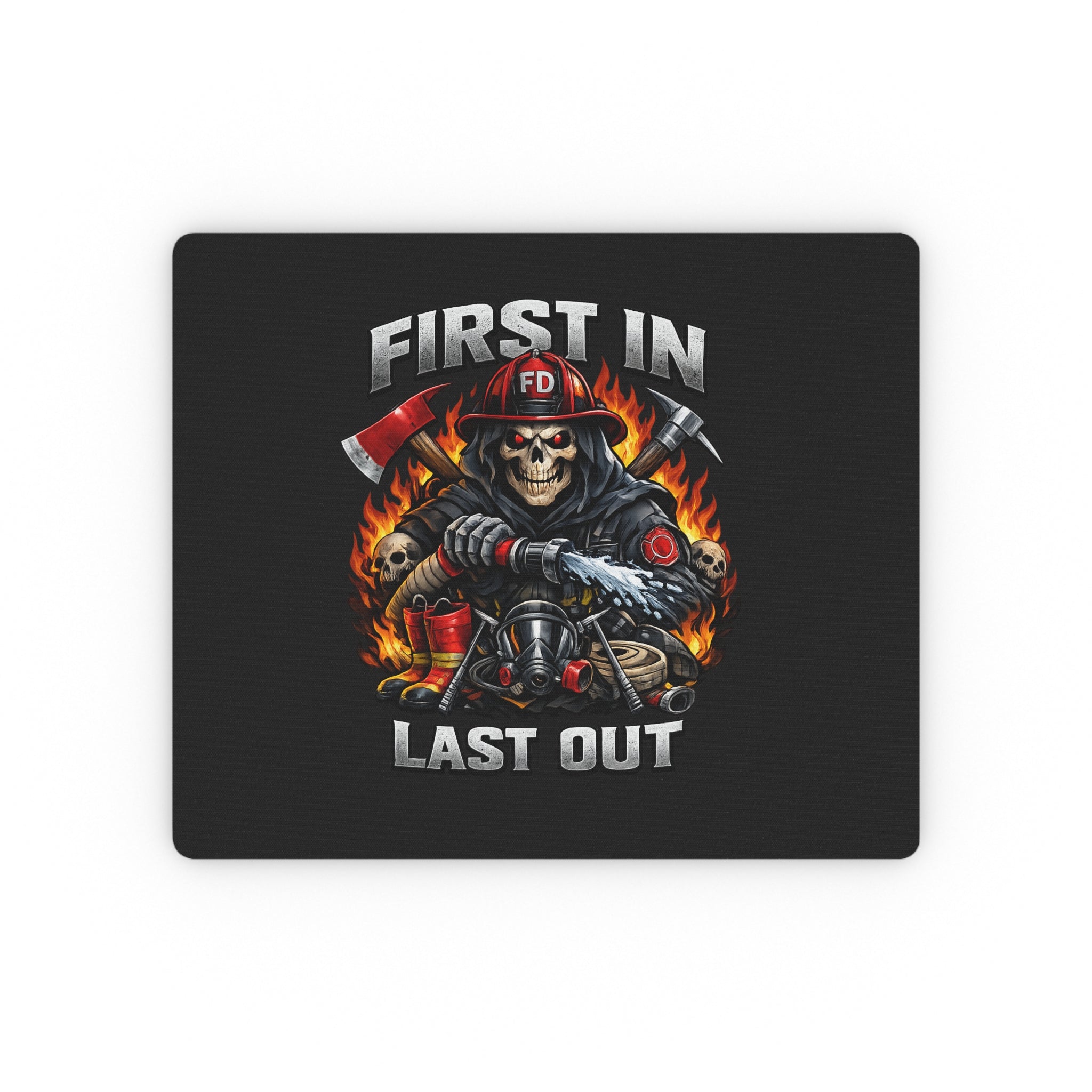 Firefighter Mouse Pad — "First In Last Out" Skull & Flames
