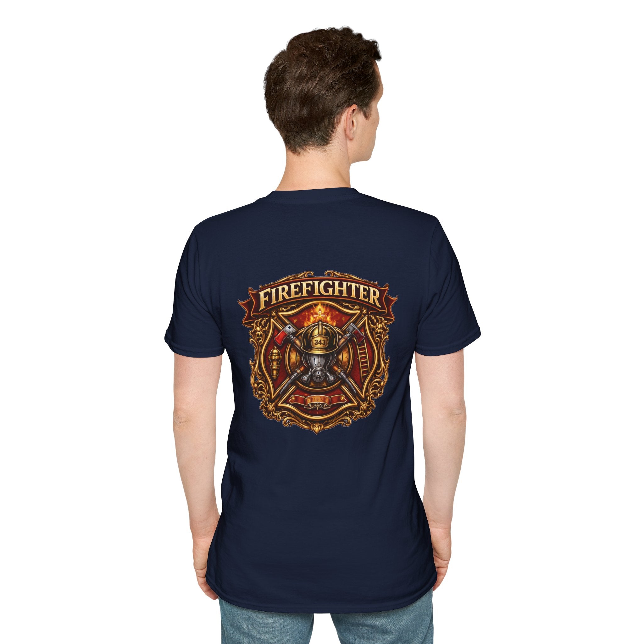 Firefighter Badge T-Shirt — Vintage Firefighter Helmet & Axes Tee