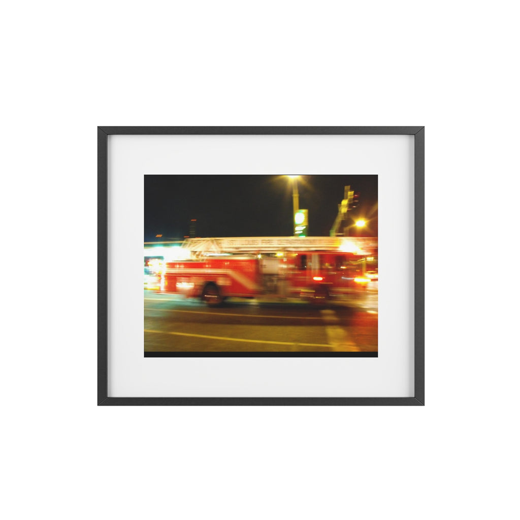 Fire Truck Motion Blur Framed Poster — Matte Photo Print for Home or Office