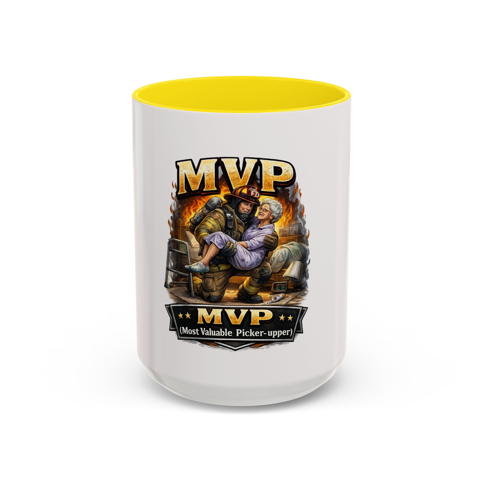 Firefighter Coffee Cup "MVP Most Valuable Picker-upper" Accent Coffee Mug (11, 15oz)