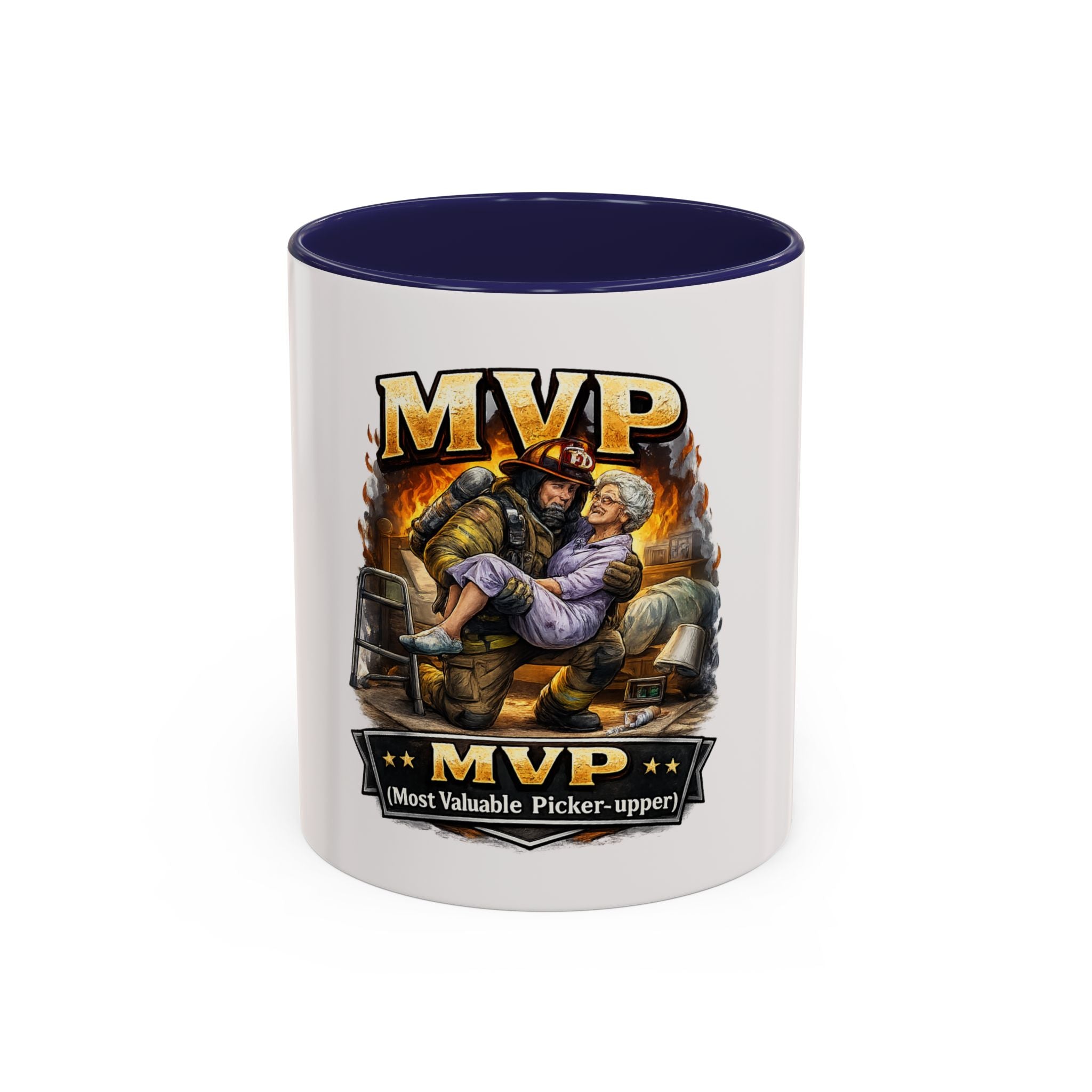 Firefighter Coffee Cup "MVP Most Valuable Picker-upper" Accent Coffee Mug (11, 15oz)