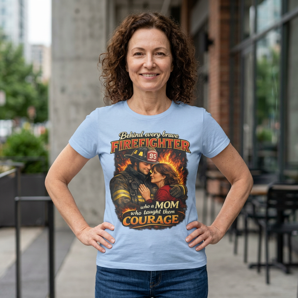 "Behind Every Brave Firefighter is a Mom Who Taught Them Courage"  Mother's Day Firefighter T‑Shirt