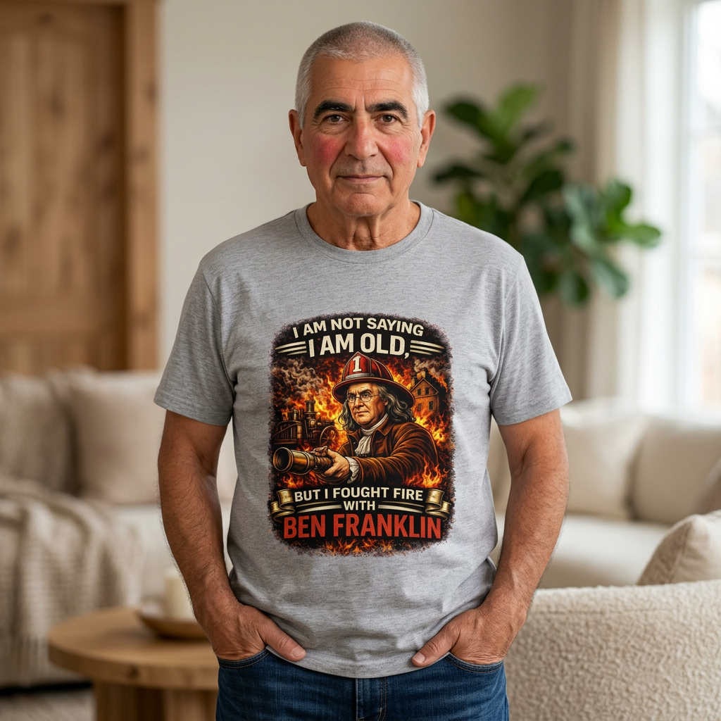 Ben Franklin Firefighter T-Shirt – "I Am Not Saying I Am Old, But I Fought Fire with Ben Franklin" Vintage Firefighter Tee