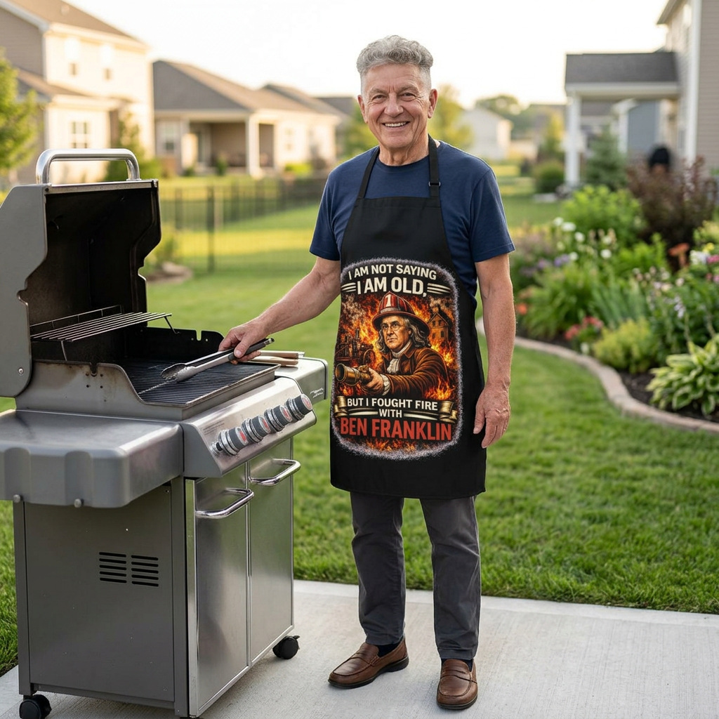 Ben Franklin Firefighter Apron - "I Am Not Saying I Am Old" Novelty Cooking Apron