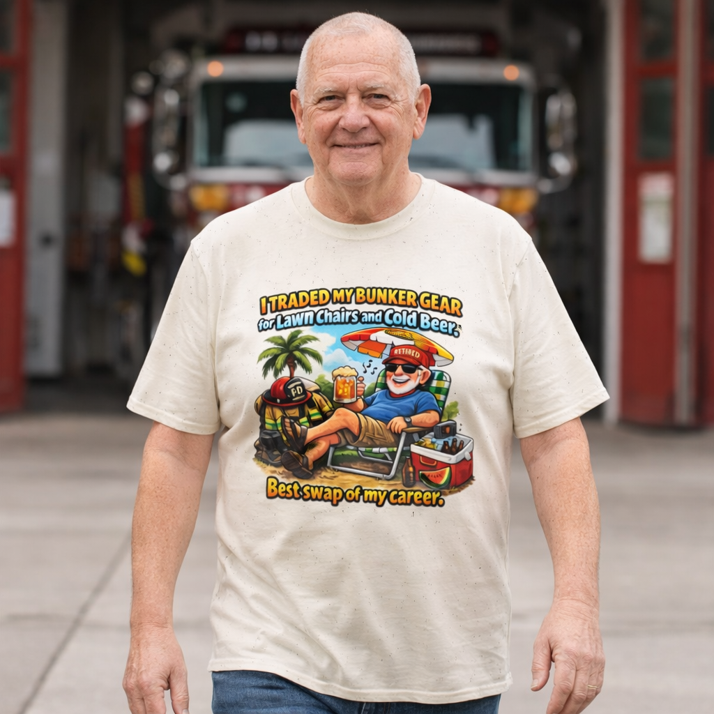Firefighter Retirement T-Shirt — "I Traded My Bunker Gear... Best Swap of My Career" Front Graphic
