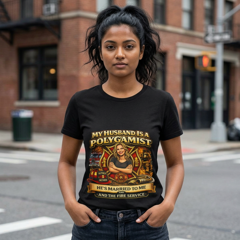 Firefighter Wife T‑Shirt - "My Husband is a Polygamist" Humor Tee (He’s Married to Me & the Fire Service)