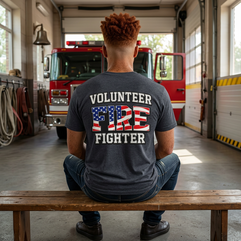 Volunteer Firefighter T-Shirt — Patriotic American Flag Fire Graphic