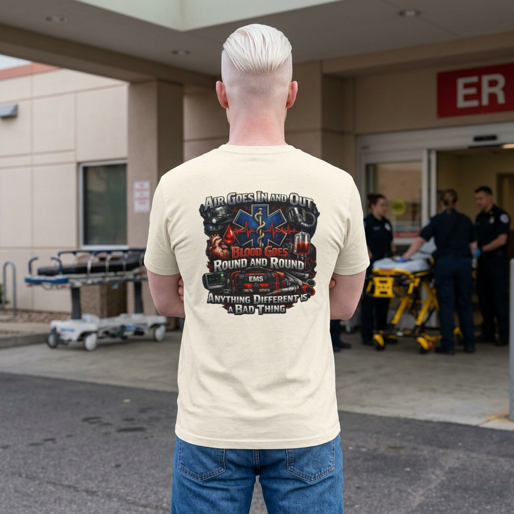 EMS Paramedic T-Shirt — "Air Goes In And Out, Blood Goes Round And Round"