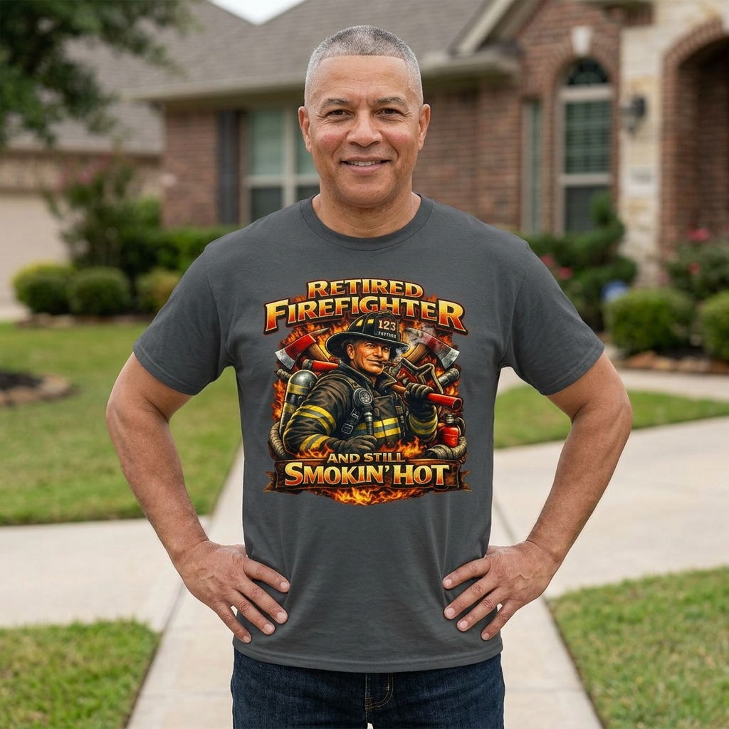 Retired Firefighter Tee - "Retired Firefighter and Still Smokin' Hot" Graphic Shirt