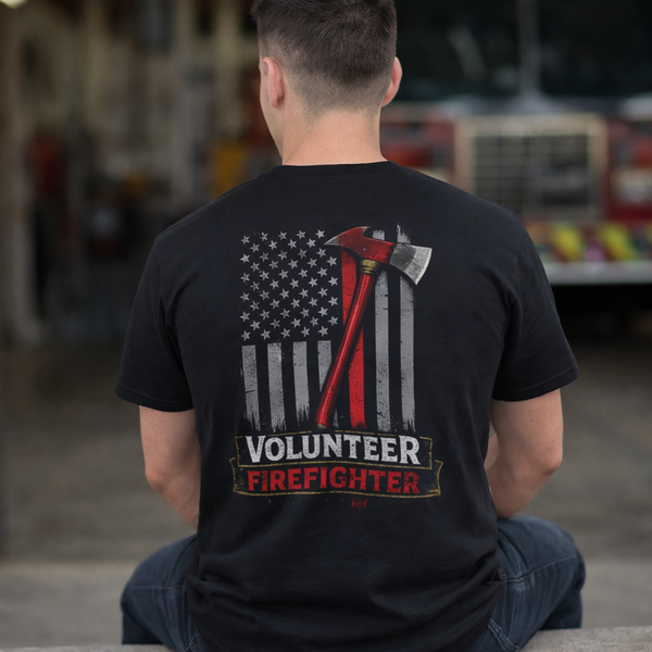Volunteer Firefighter T-Shirt — American Flag, Axe & "Volunteer Firefighter" Graphic