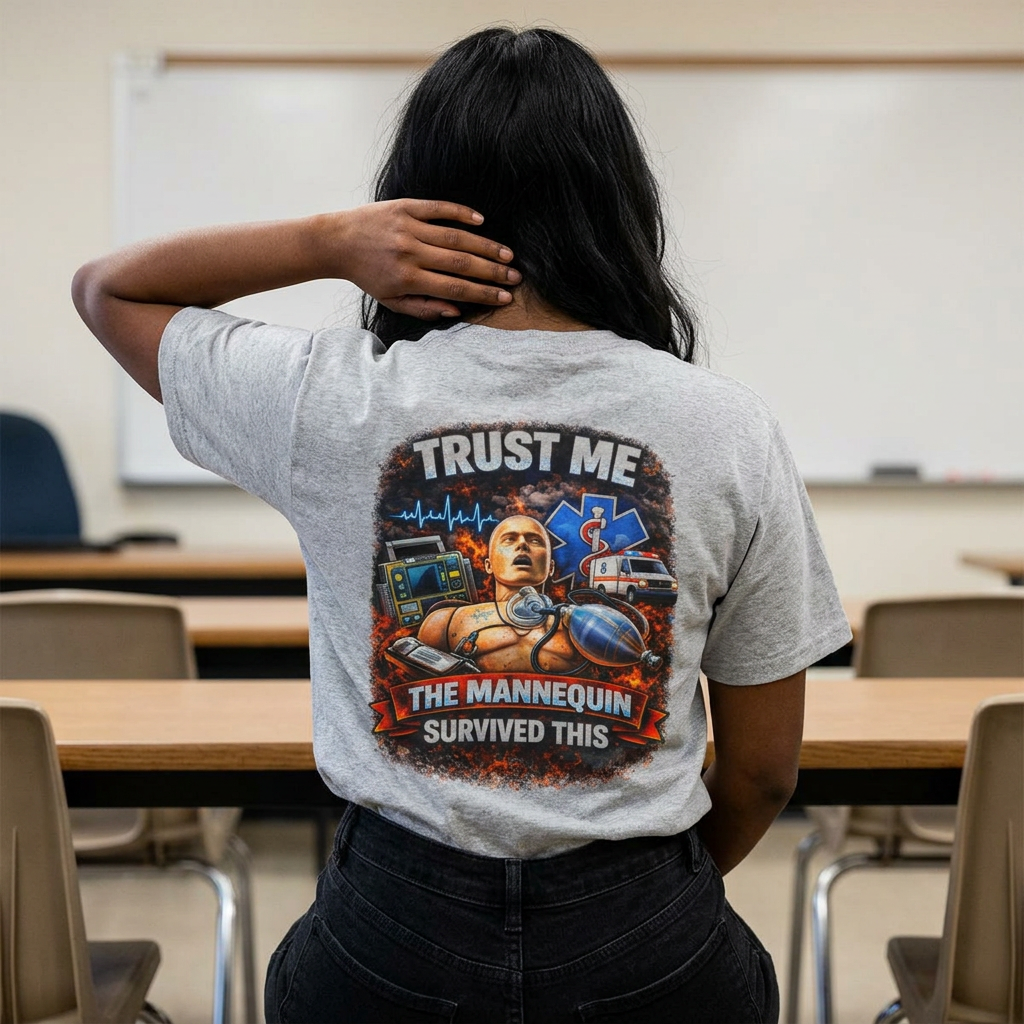 T-Shirt - 'Trust Me The Mannequin Survived This' EMT Paramedic Rescue Tee