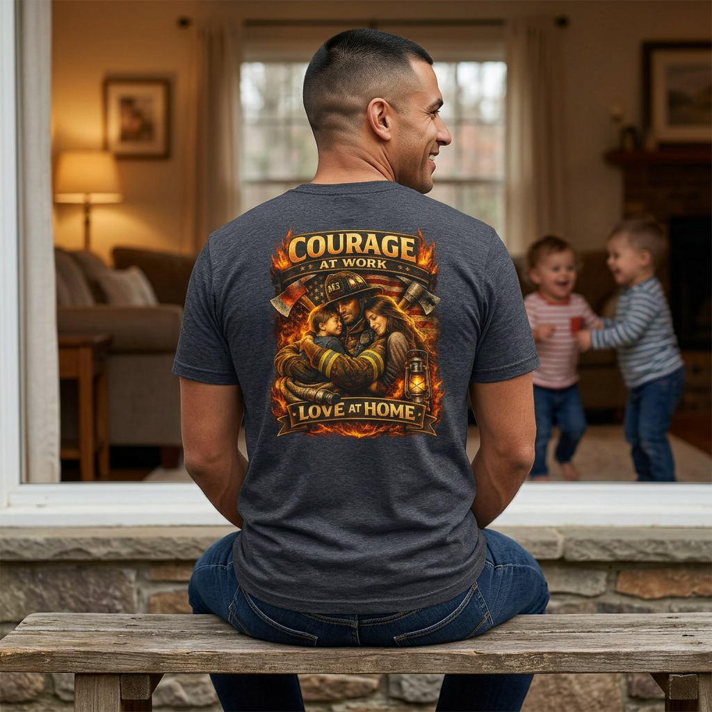 Firefighter Courage T-Shirt — "Courage at Work, Love at Home" Graphic Tee