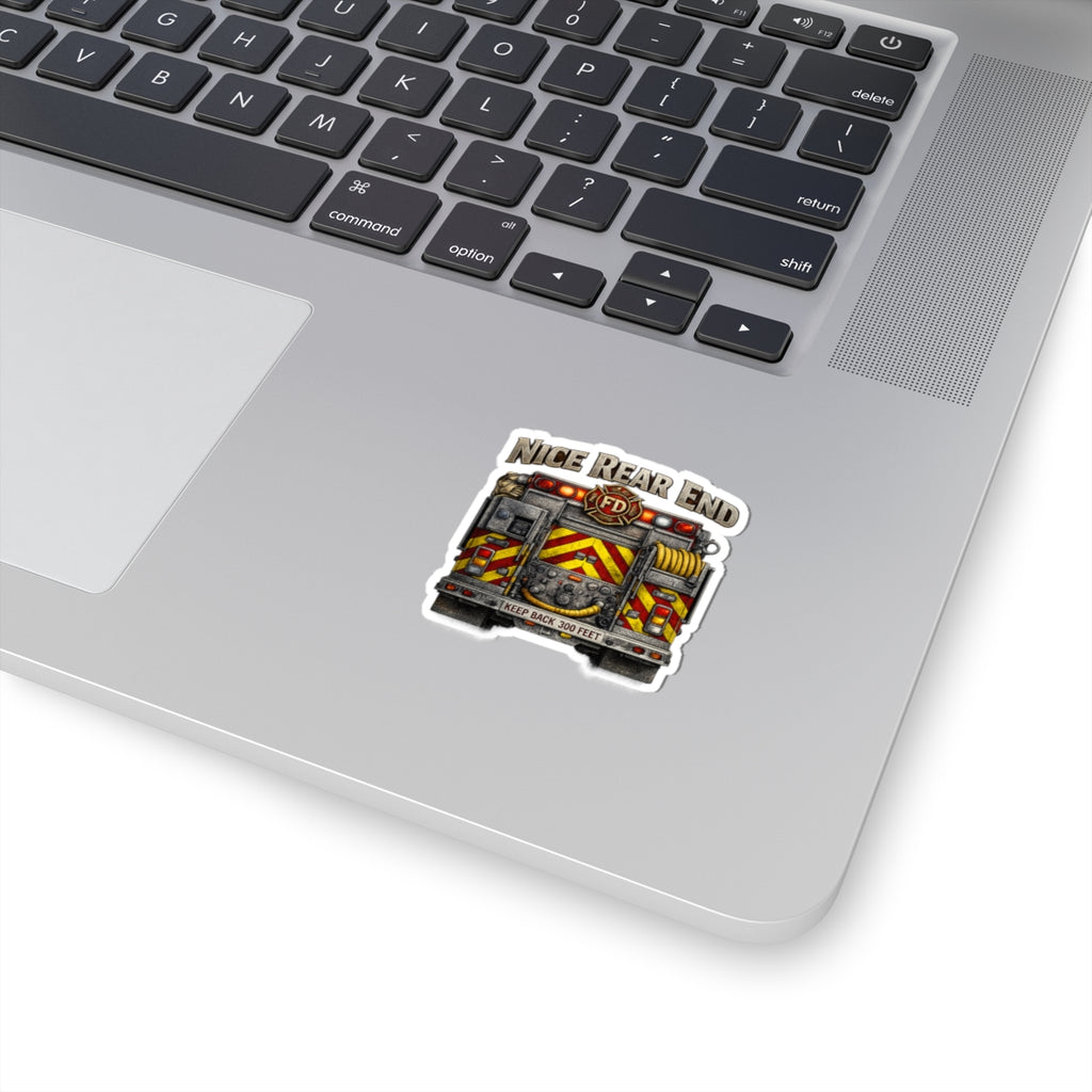 Firetruck Sticker — "Nice Rear End" Funny Firefighter Kiss-Cut Sticker