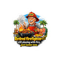 Retired Firefighter BBQ Sticker — "Retired firefighter still playing with fire, just tastier now"
