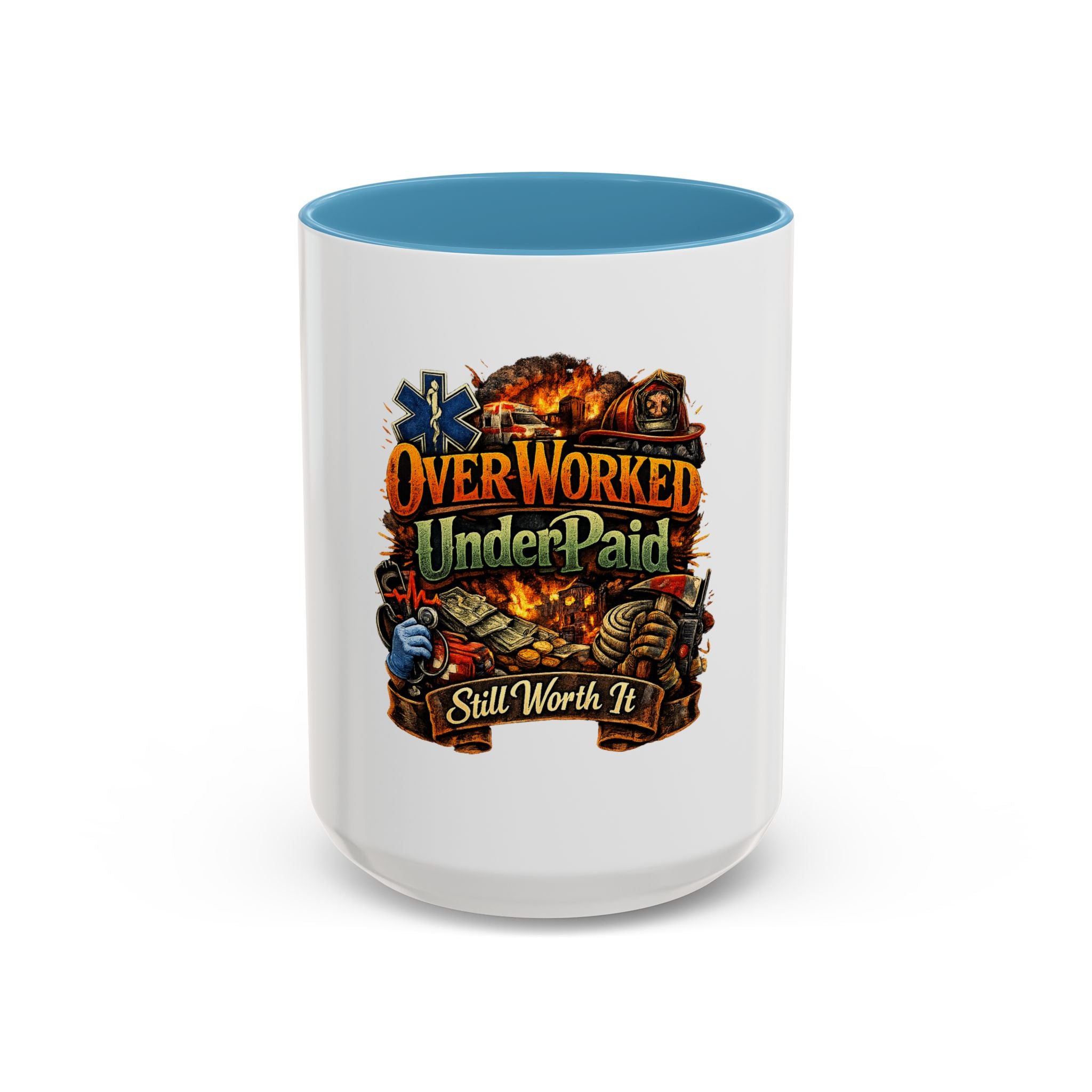 Overworked Underpaid Coffee Mug – "Still Worth It" Rustic Gift for Workers