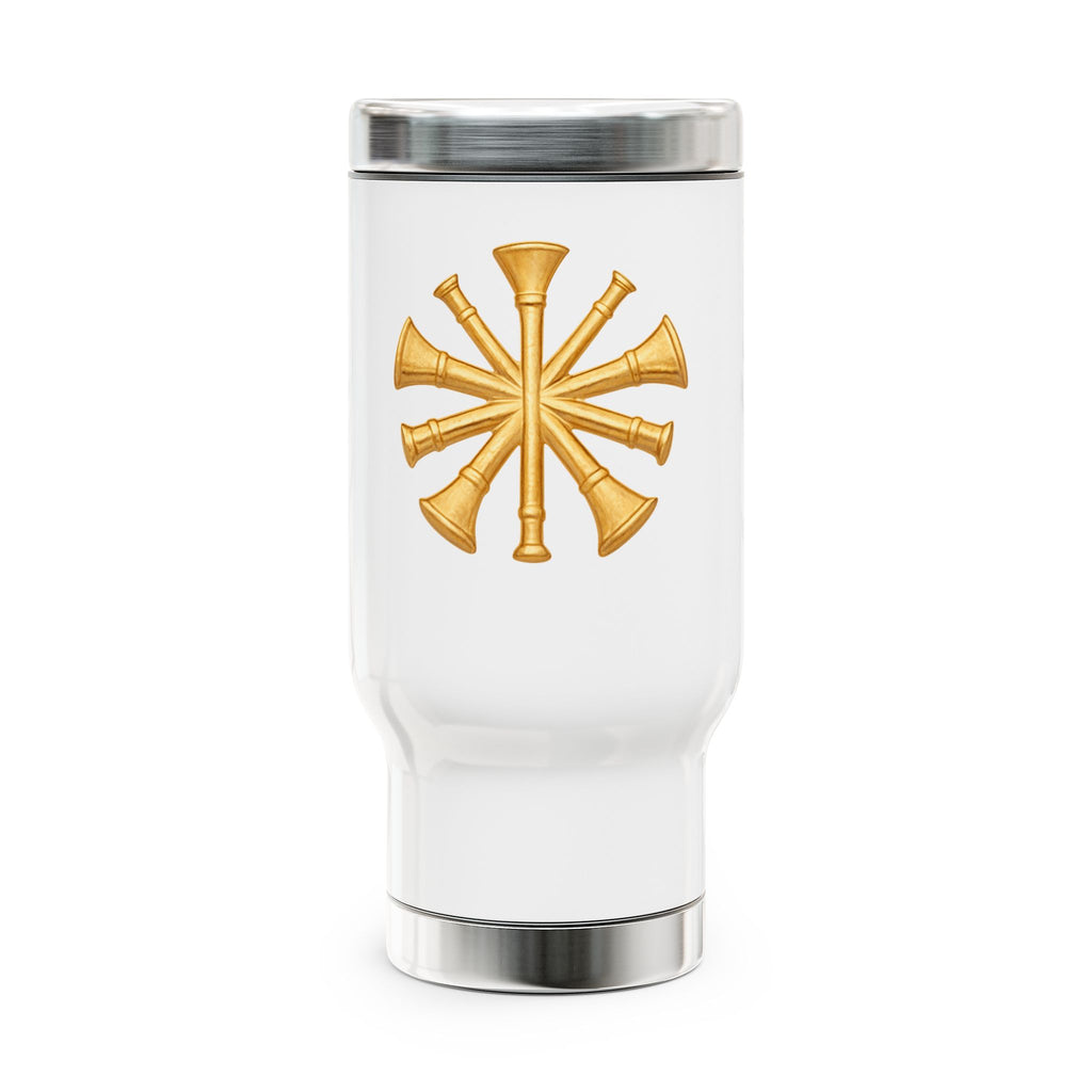 Fire Chief 5 Crossed Bugles 14oz Stainless Steel Travel Mug with Handle —